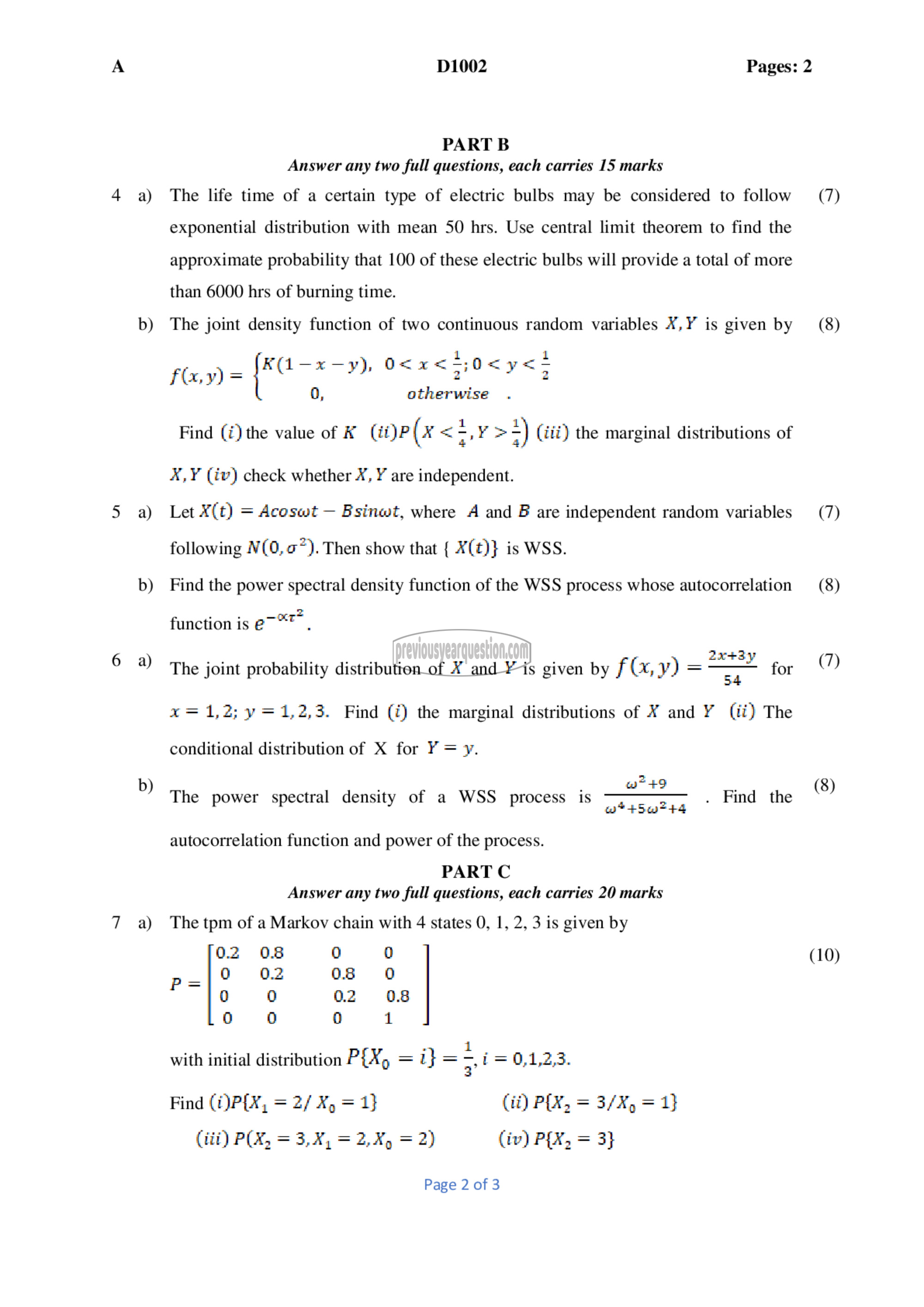 Question Paper - Probability distributions, Random Processes and Numerical Methods-2