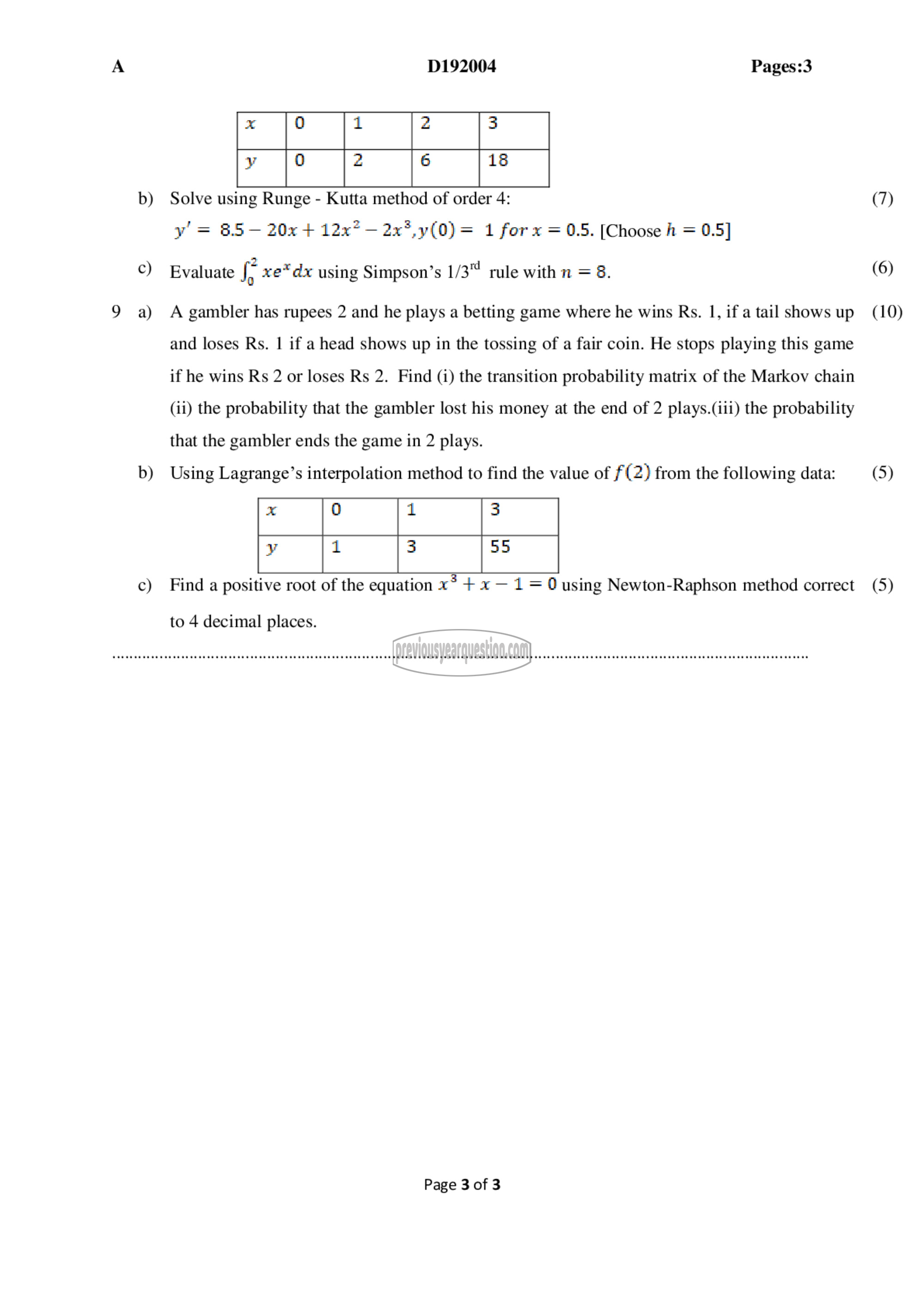 Question Paper - Probability distributions, Random Processes and Numerical Methods-3