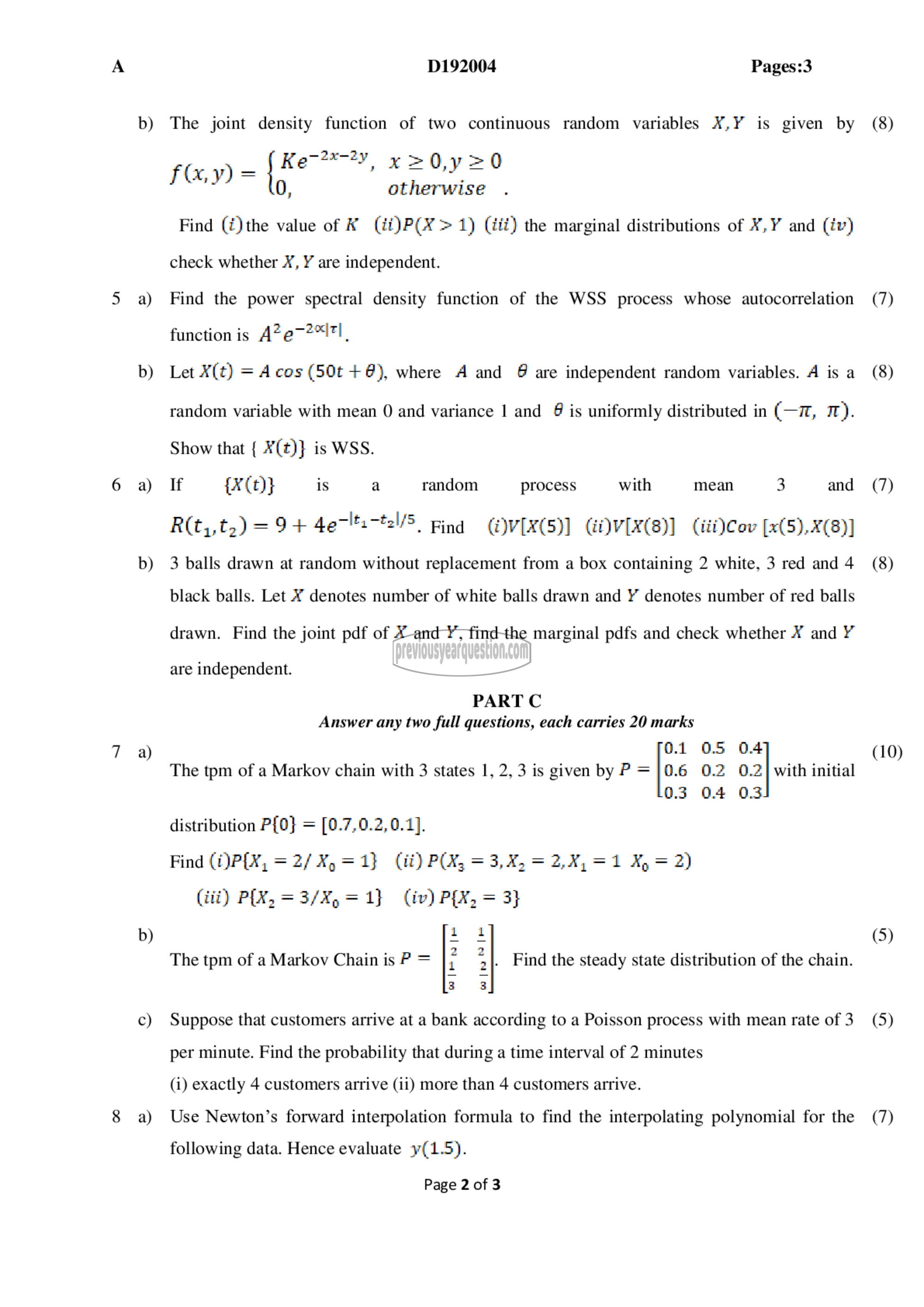 Question Paper - Probability distributions, Random Processes and Numerical Methods-2