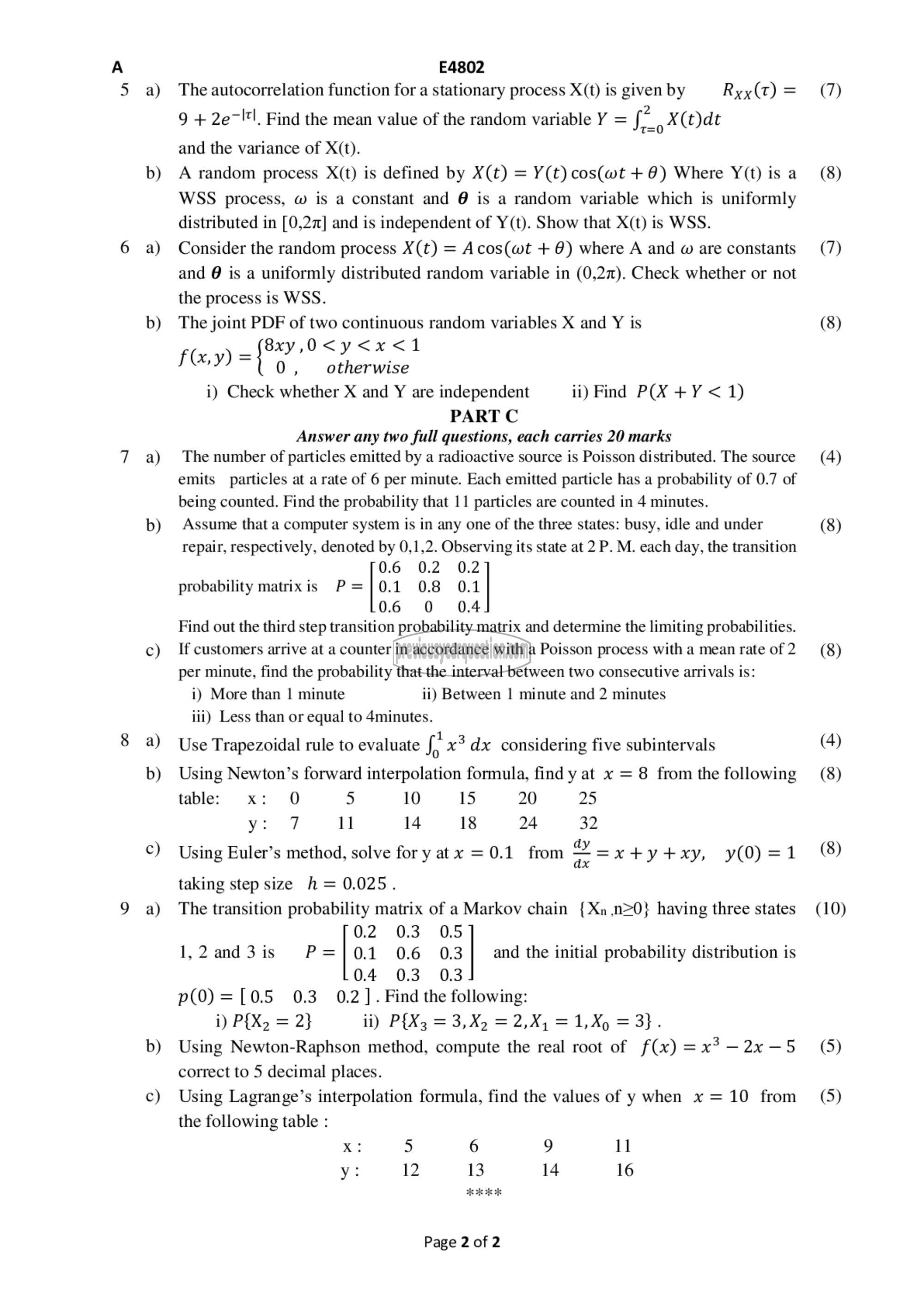 Question Paper - Probability distributions, Random Processes and Numerical Methods-2