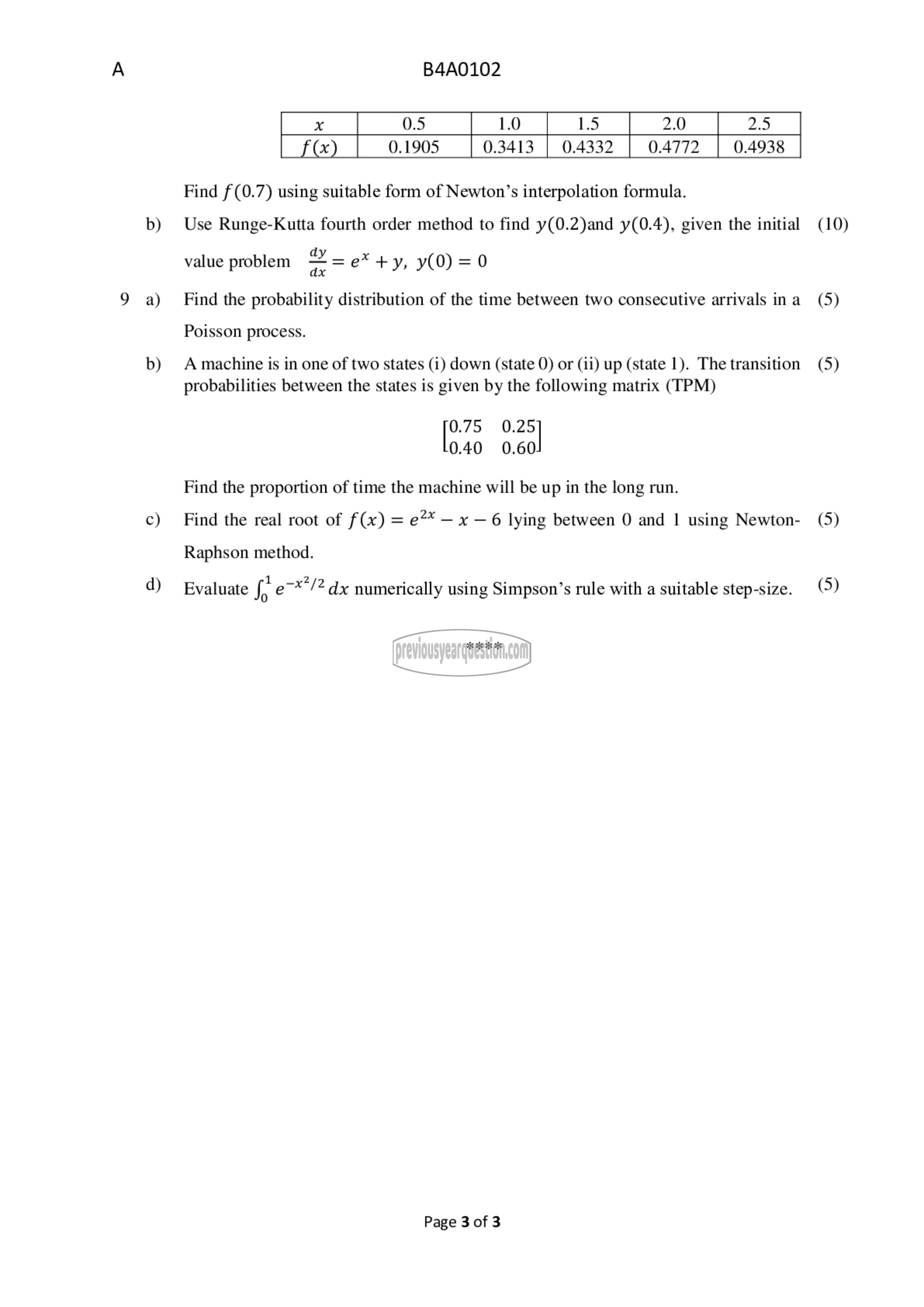 Question Paper - Probability distributions, Random Processes and Numerical Methods-3