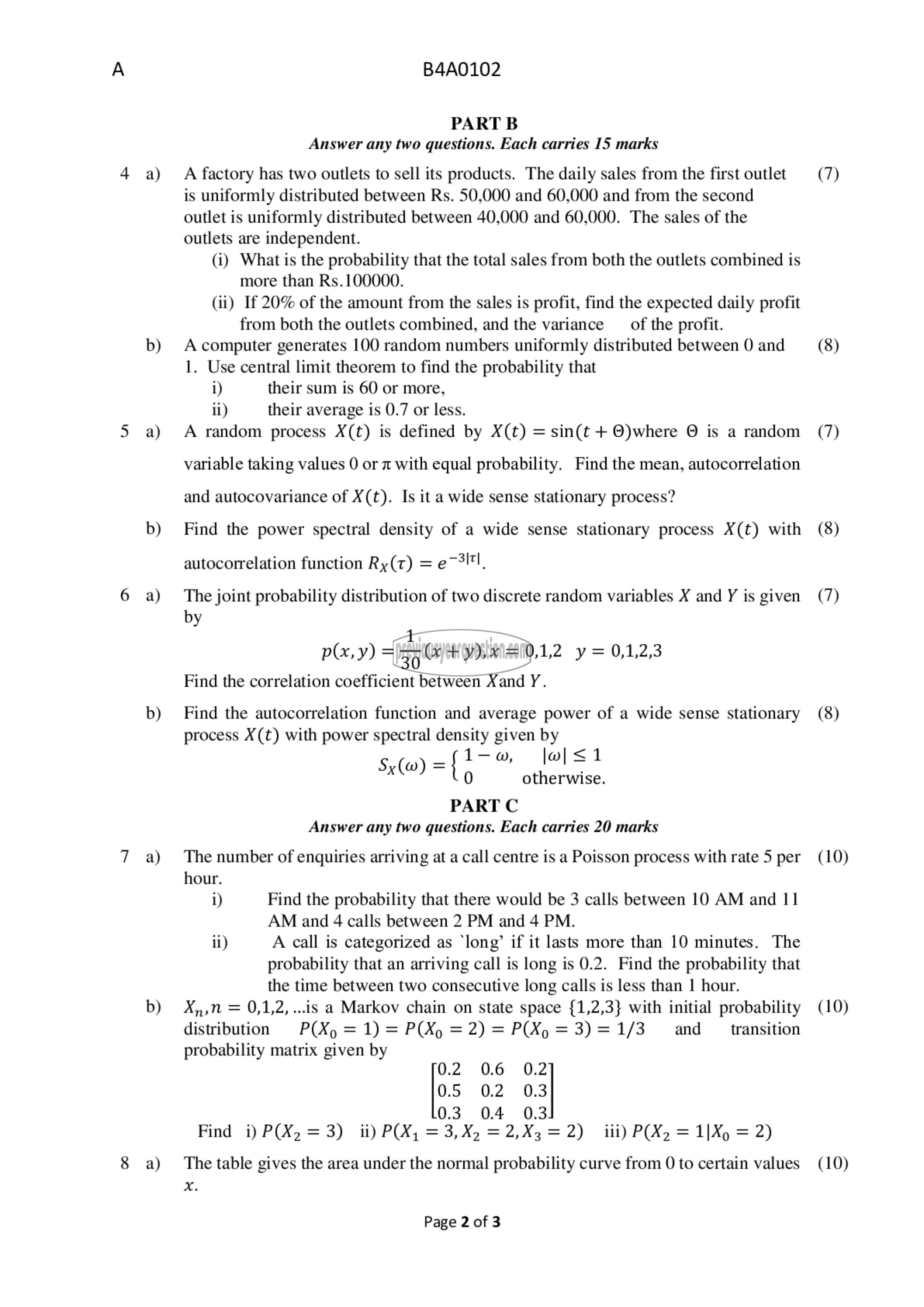 Question Paper - Probability distributions, Random Processes and Numerical Methods-2