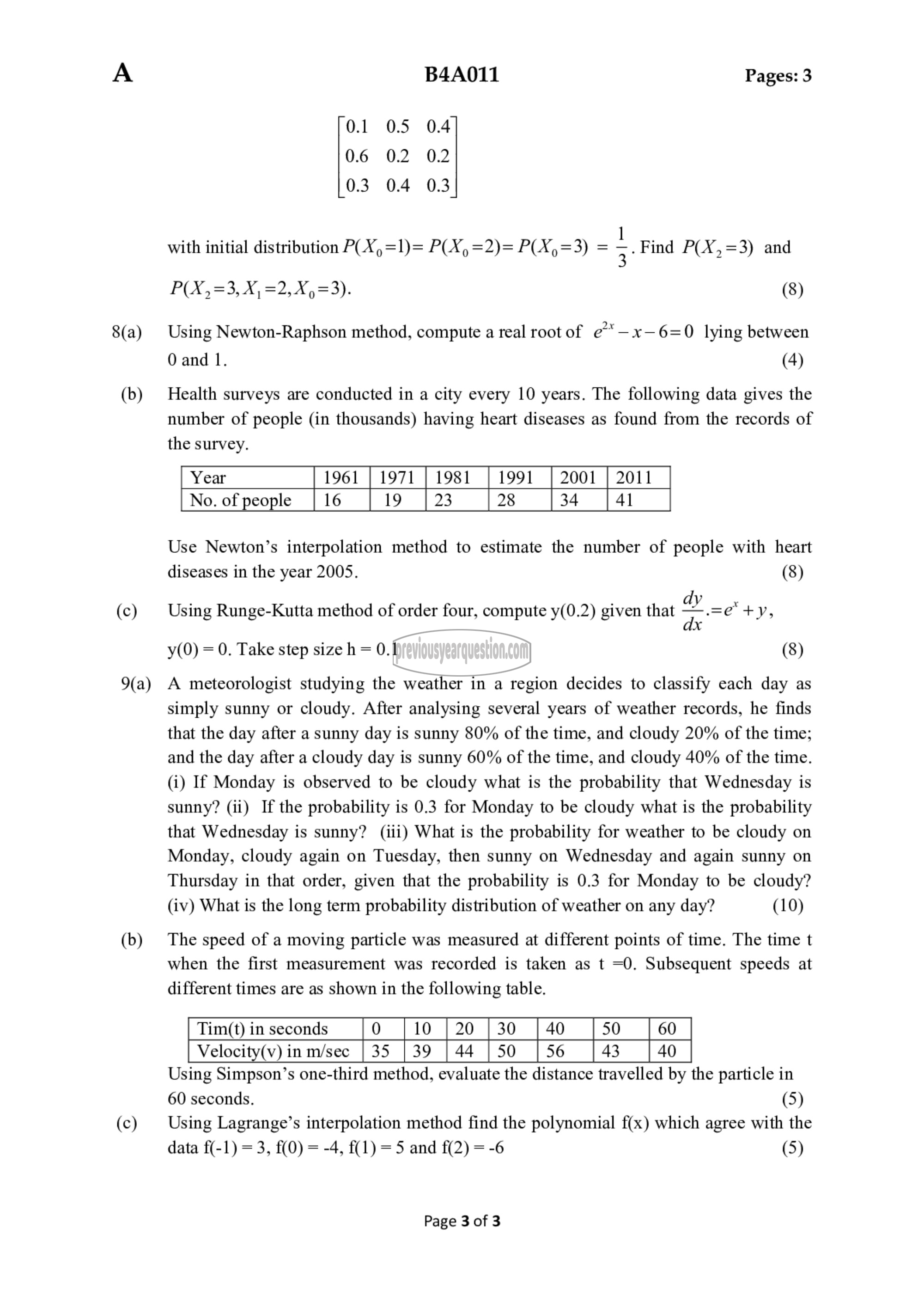 Question Paper - Probability distributions, Random Processes and Numerical Methods-3