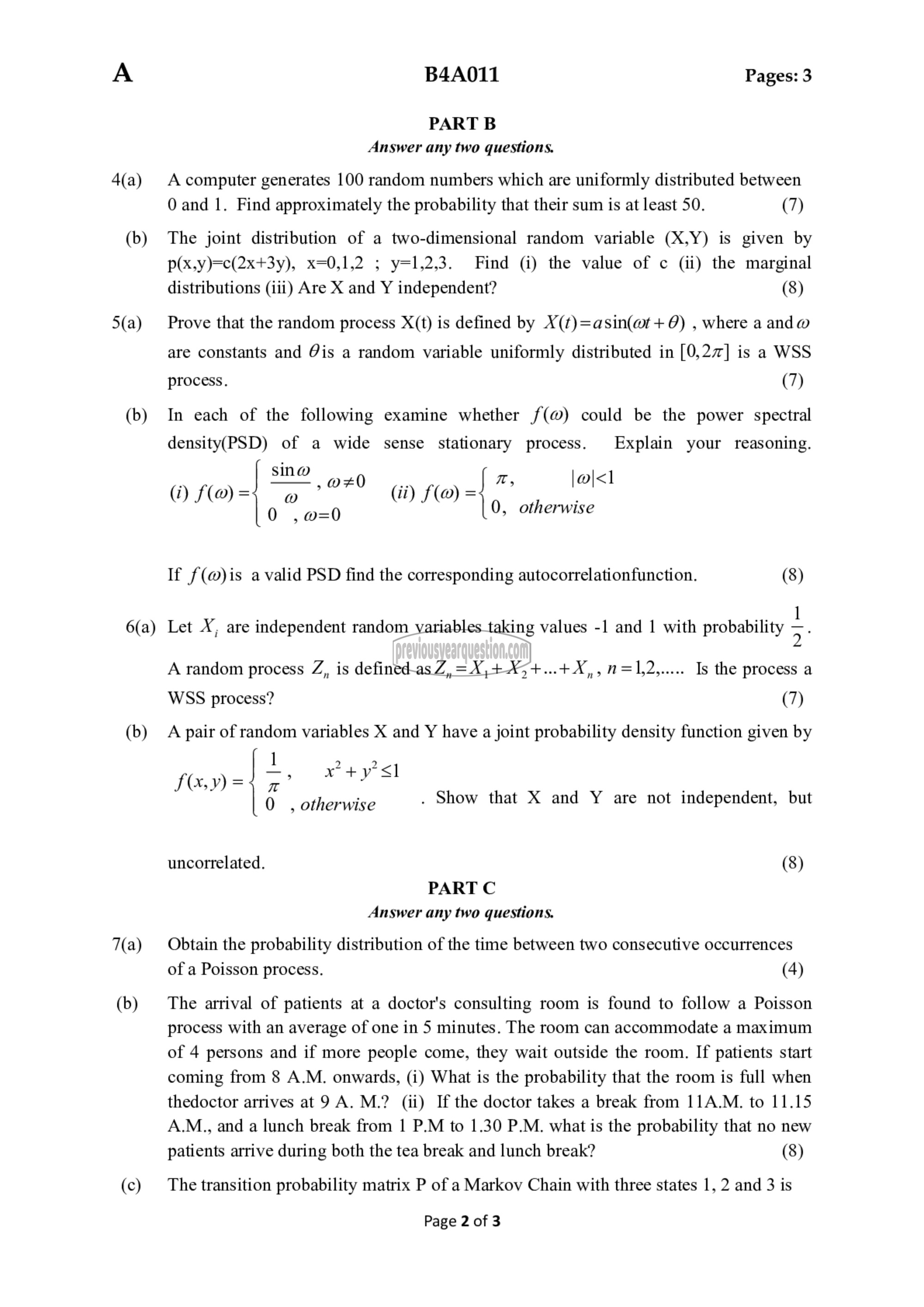 Question Paper - Probability distributions, Random Processes and Numerical Methods-2