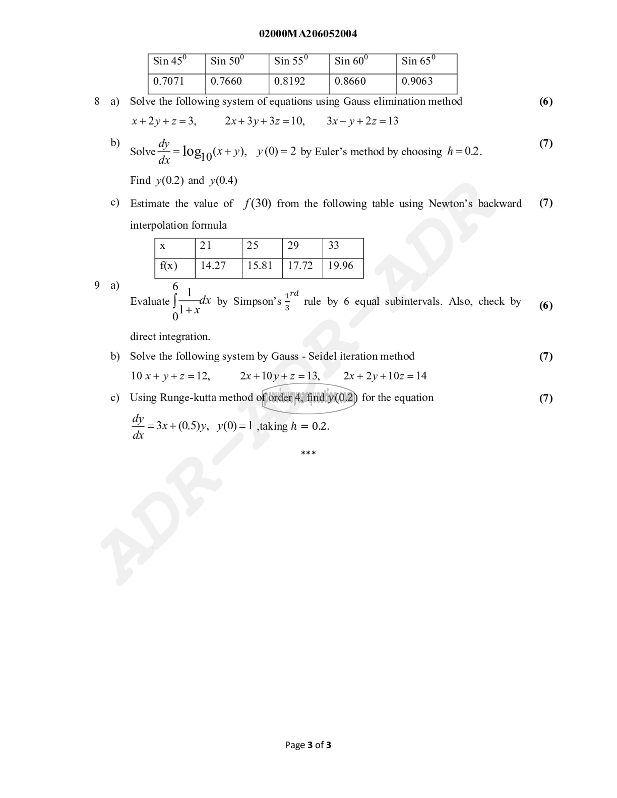 Question Paper - Probability & Statistics and Numerical Methods-3