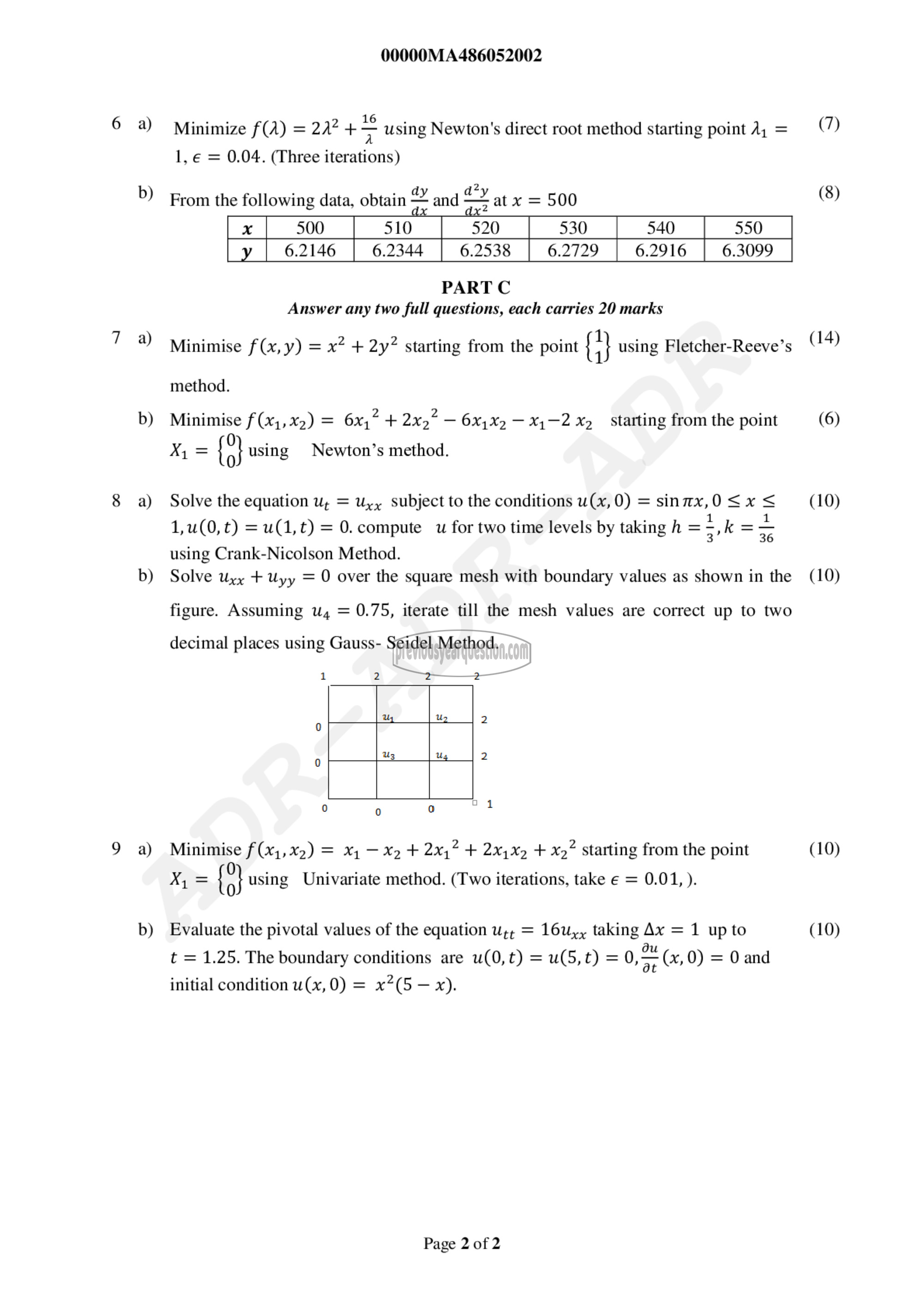 Question Paper - ADVANCED NUMERICAL COMPUTATIONS-2