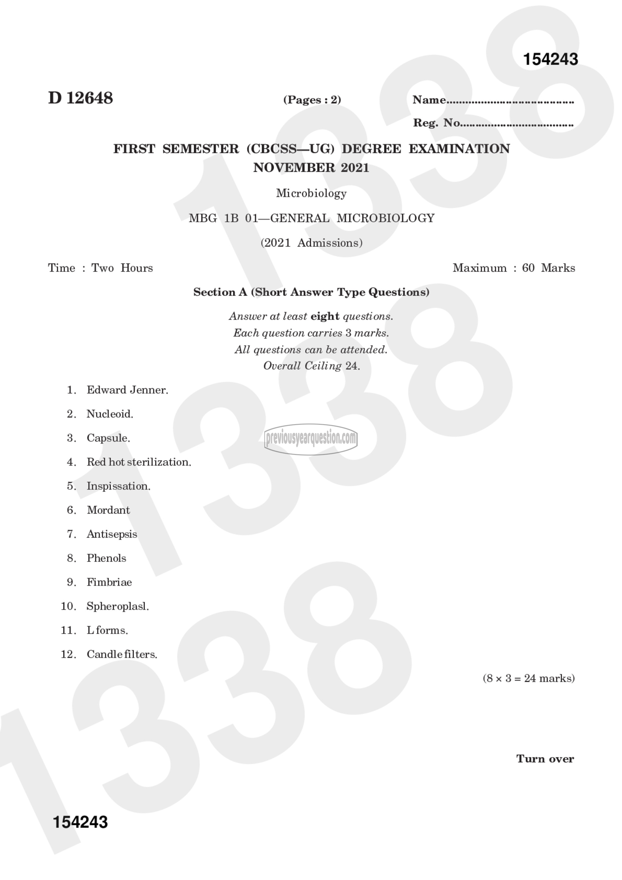 Question Paper - General Microbiology-1