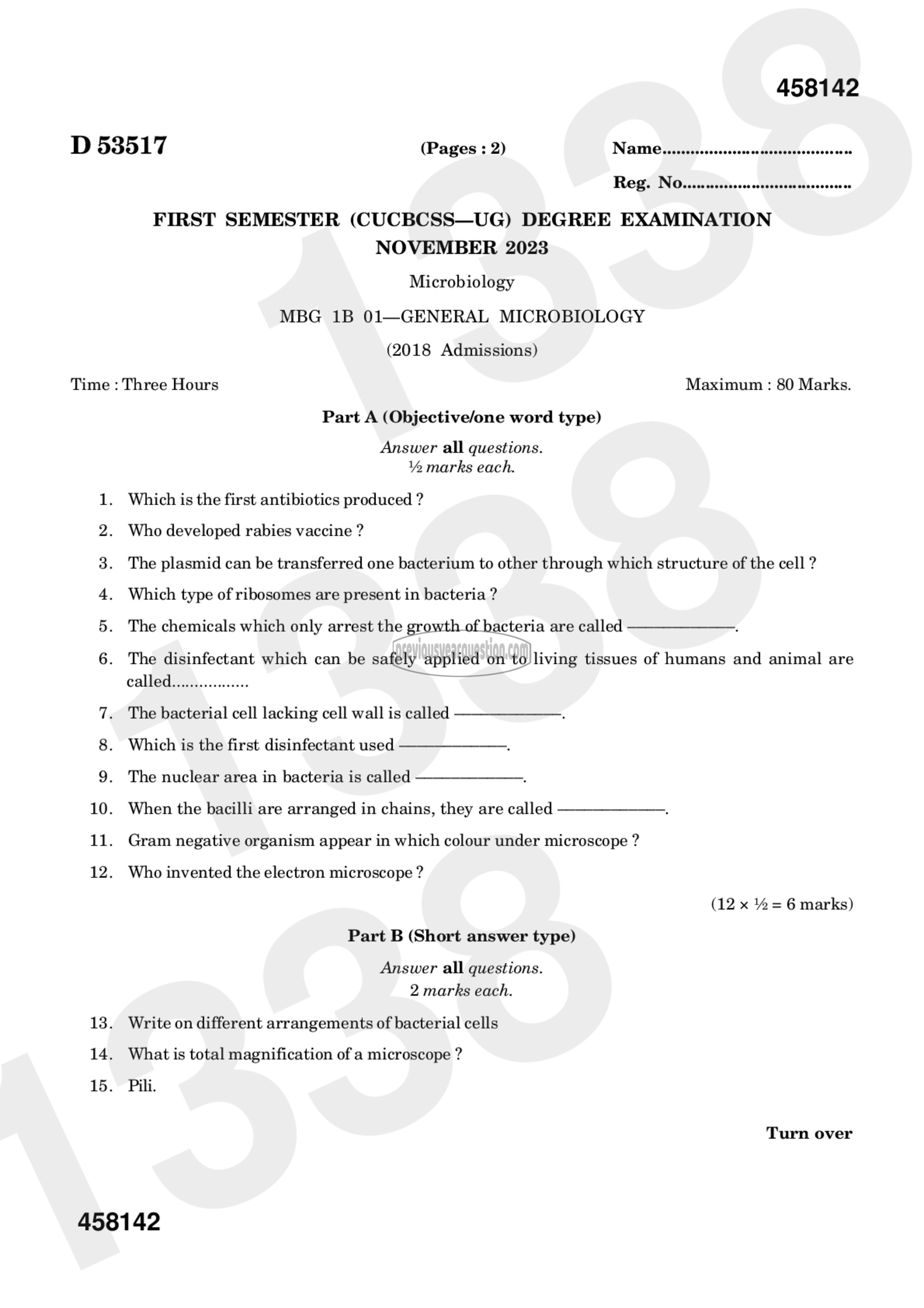 Question Paper - General Microbiology-1