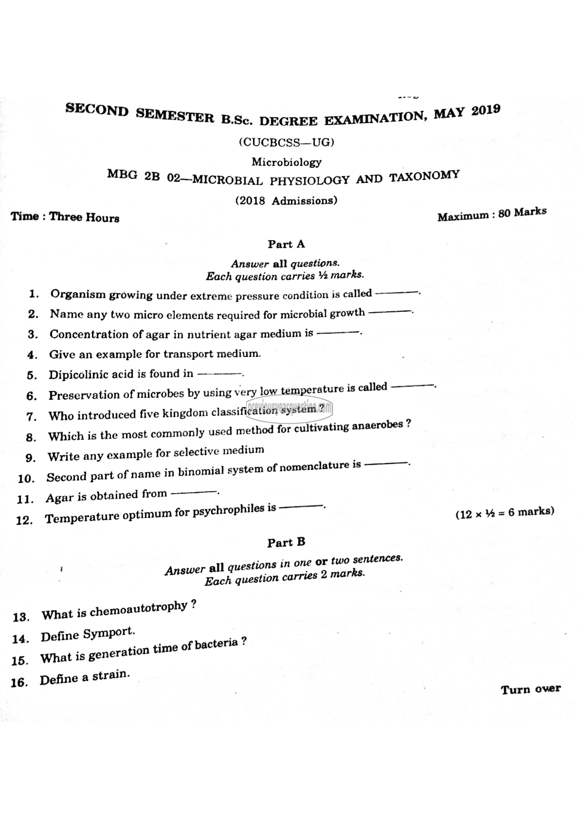 Question Paper - Microbial Physiology and Taxonomy-1