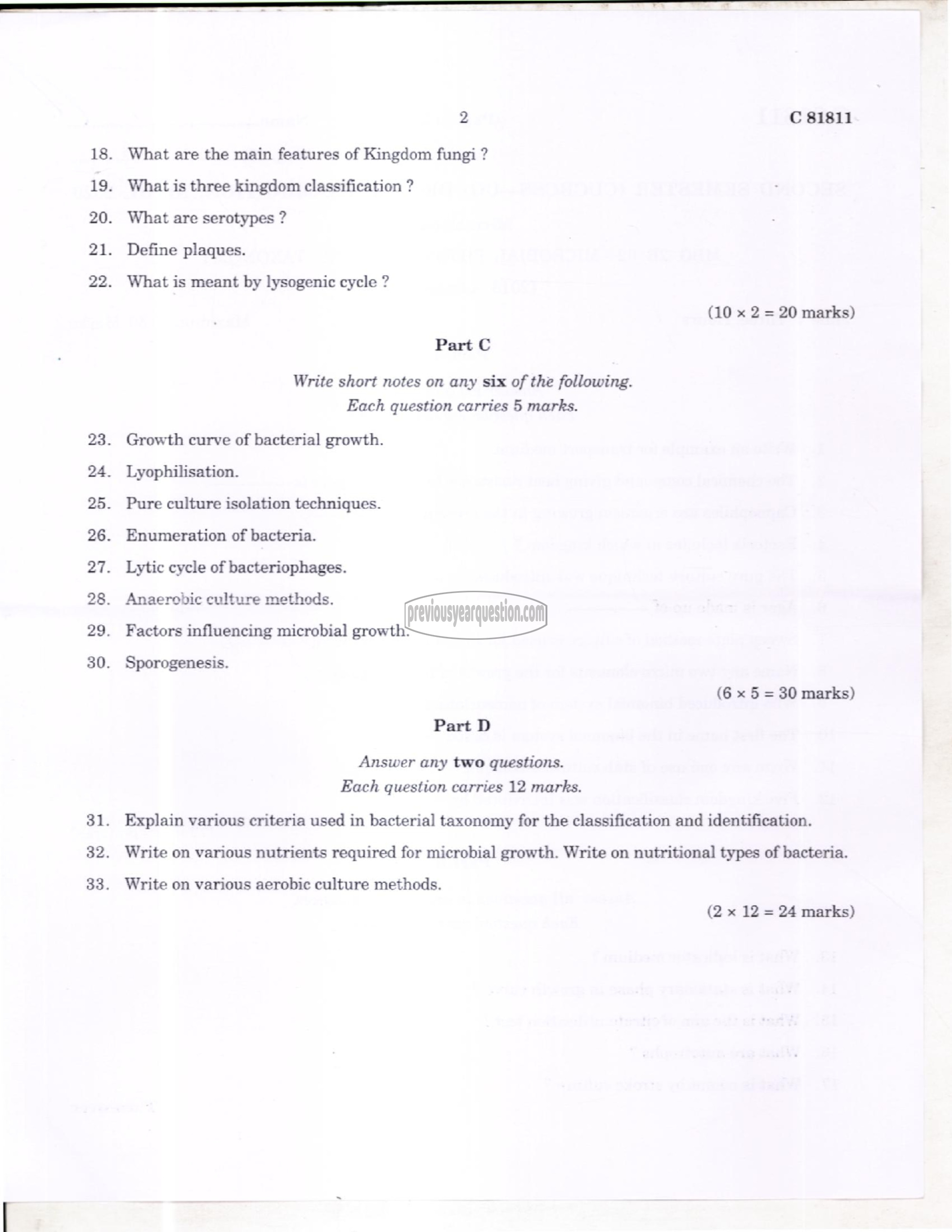 Question Paper - Microbial Physiology and Taxonomy-2