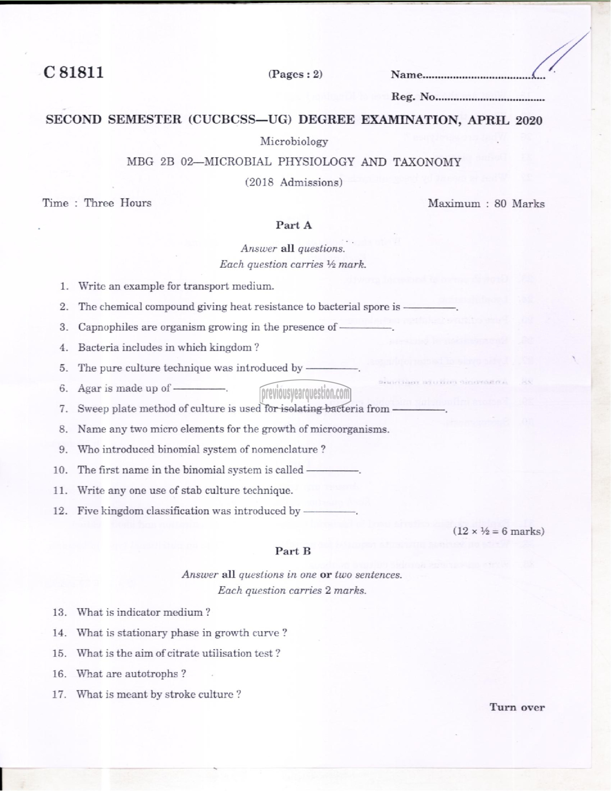 Question Paper - Microbial Physiology and Taxonomy-1