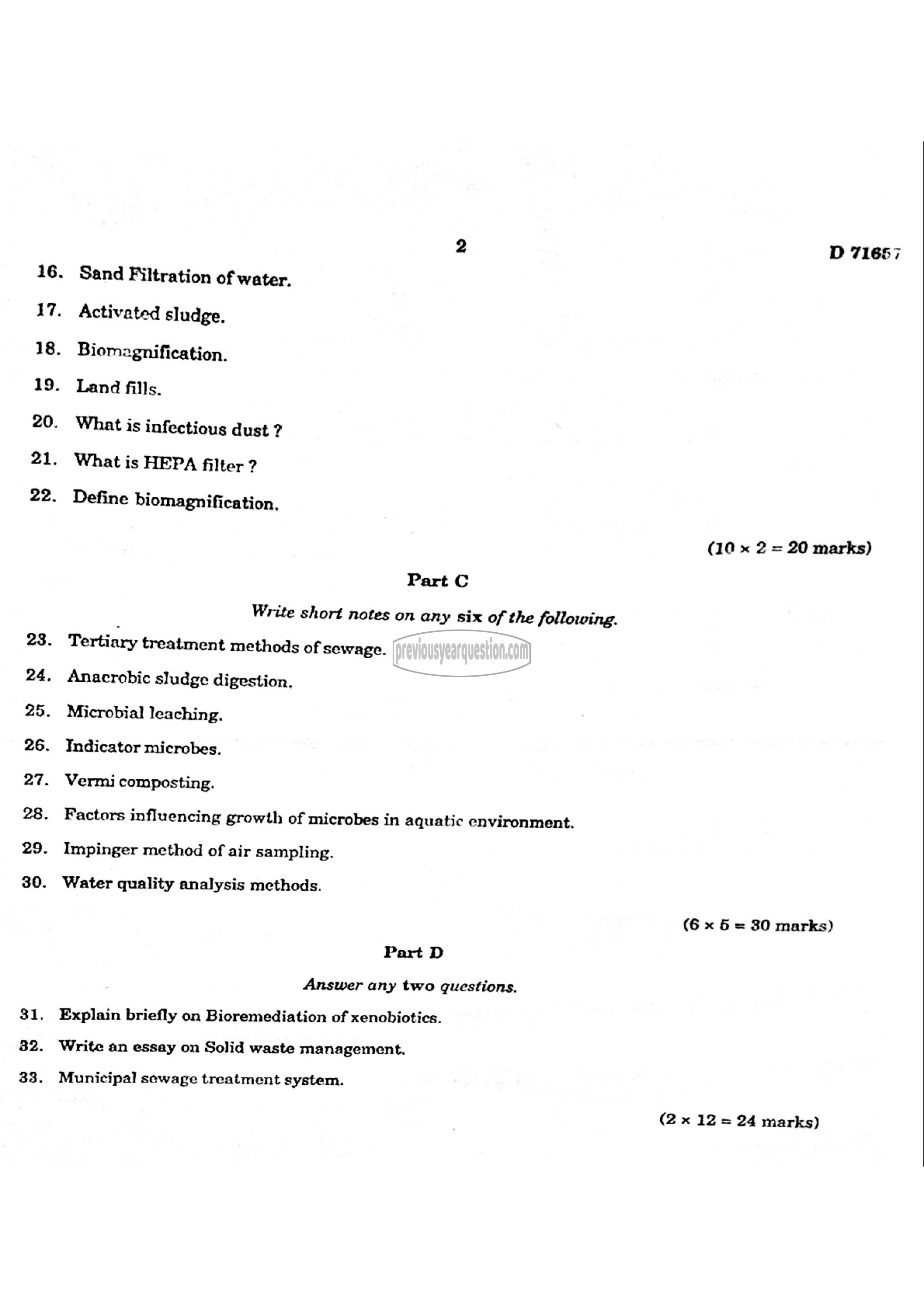 Question Paper - Environmental and Sanitation Microbiology-2