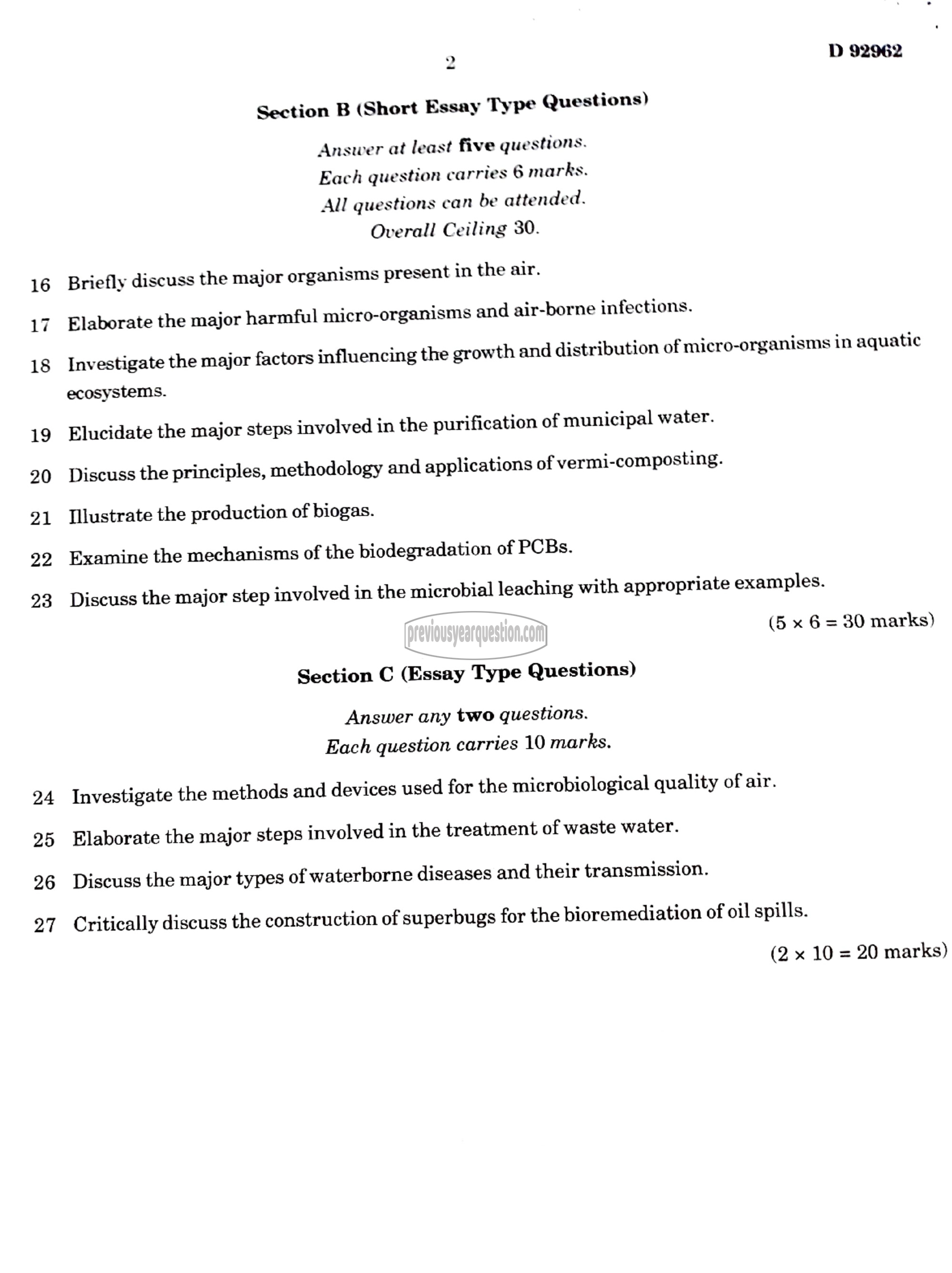 Question Paper - Environmental and Sanitation Microbiology-2