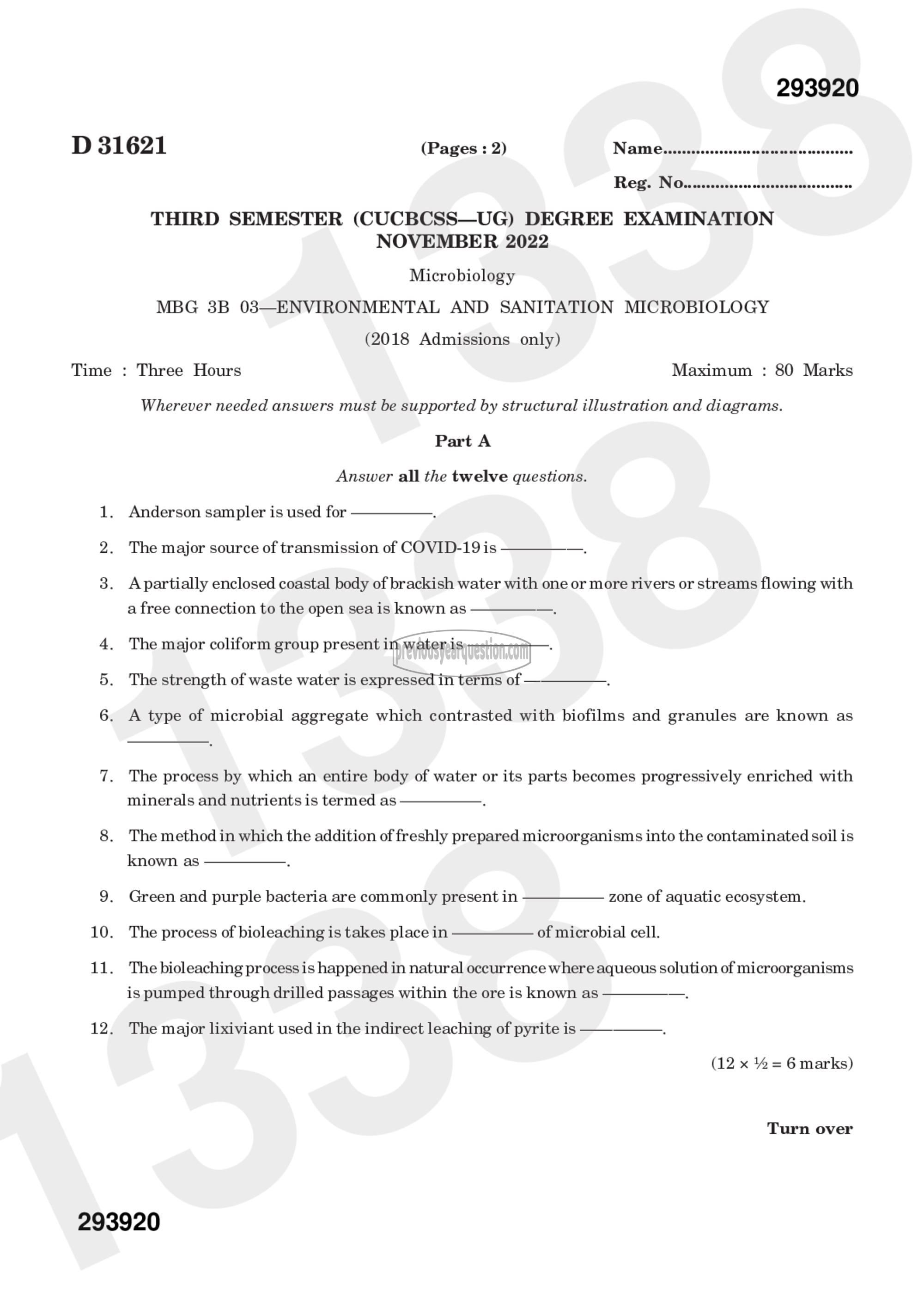 Question Paper - Environmental and Sanitation Microbiology-1