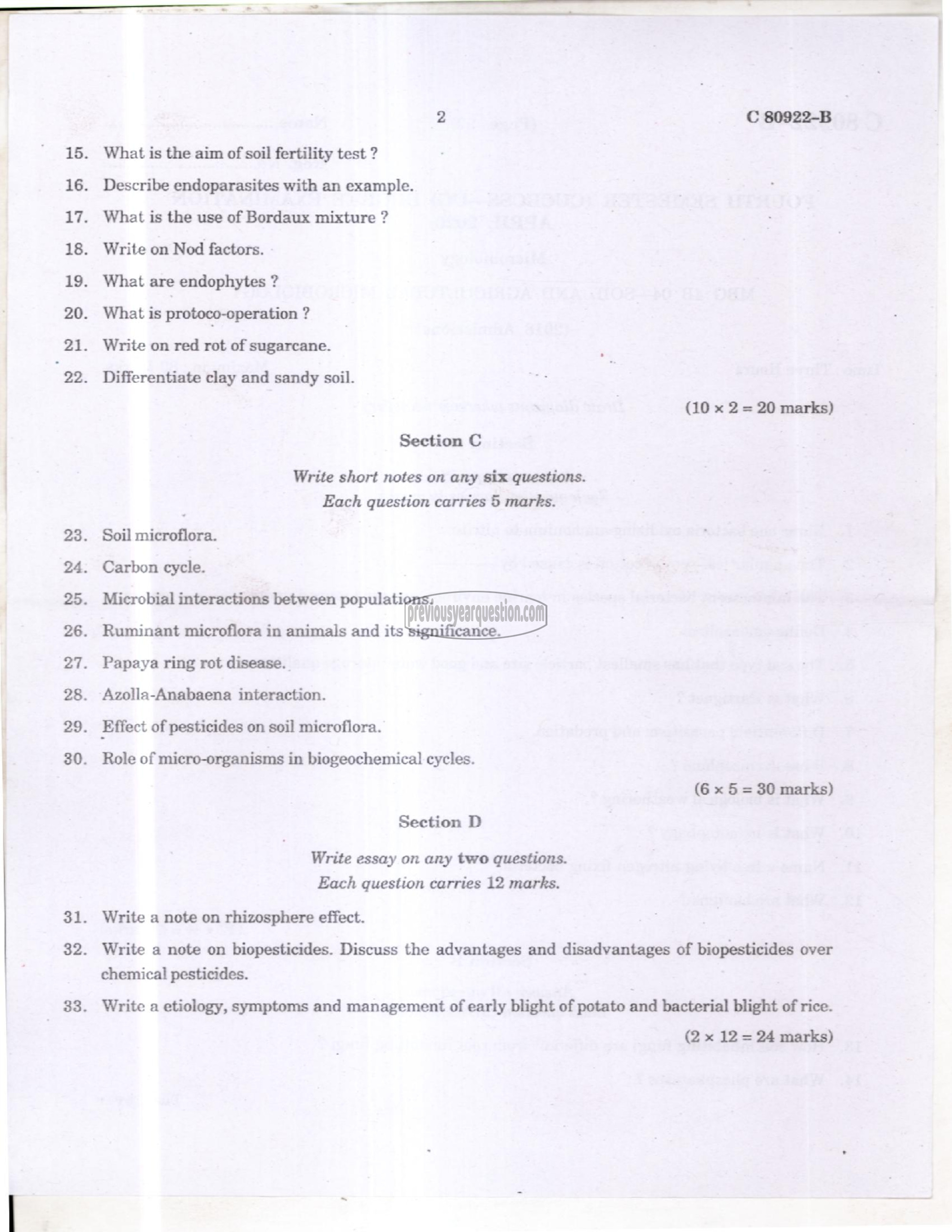 Question Paper - Soil and Agricultural Microbiology-2