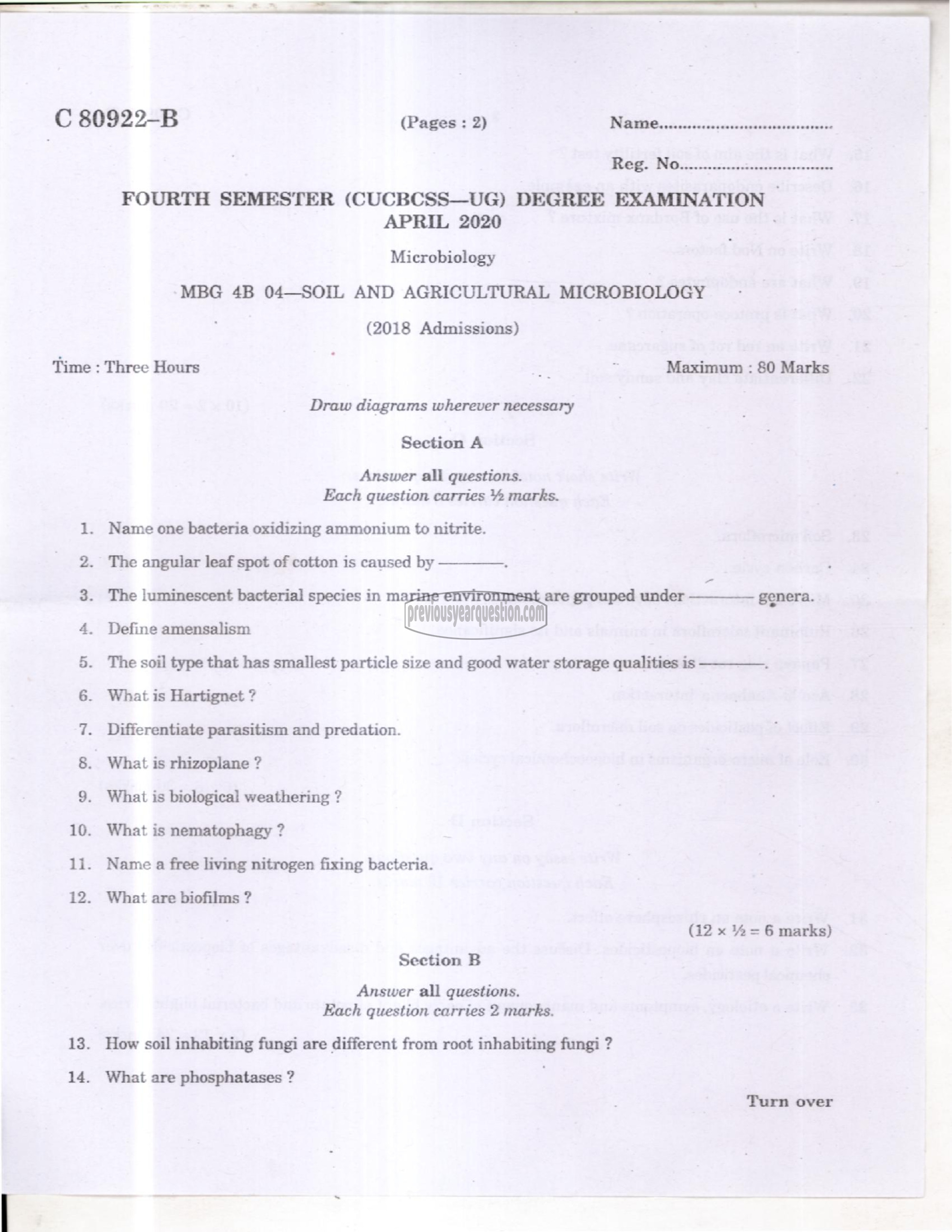 Question Paper - Soil and Agricultural Microbiology-1