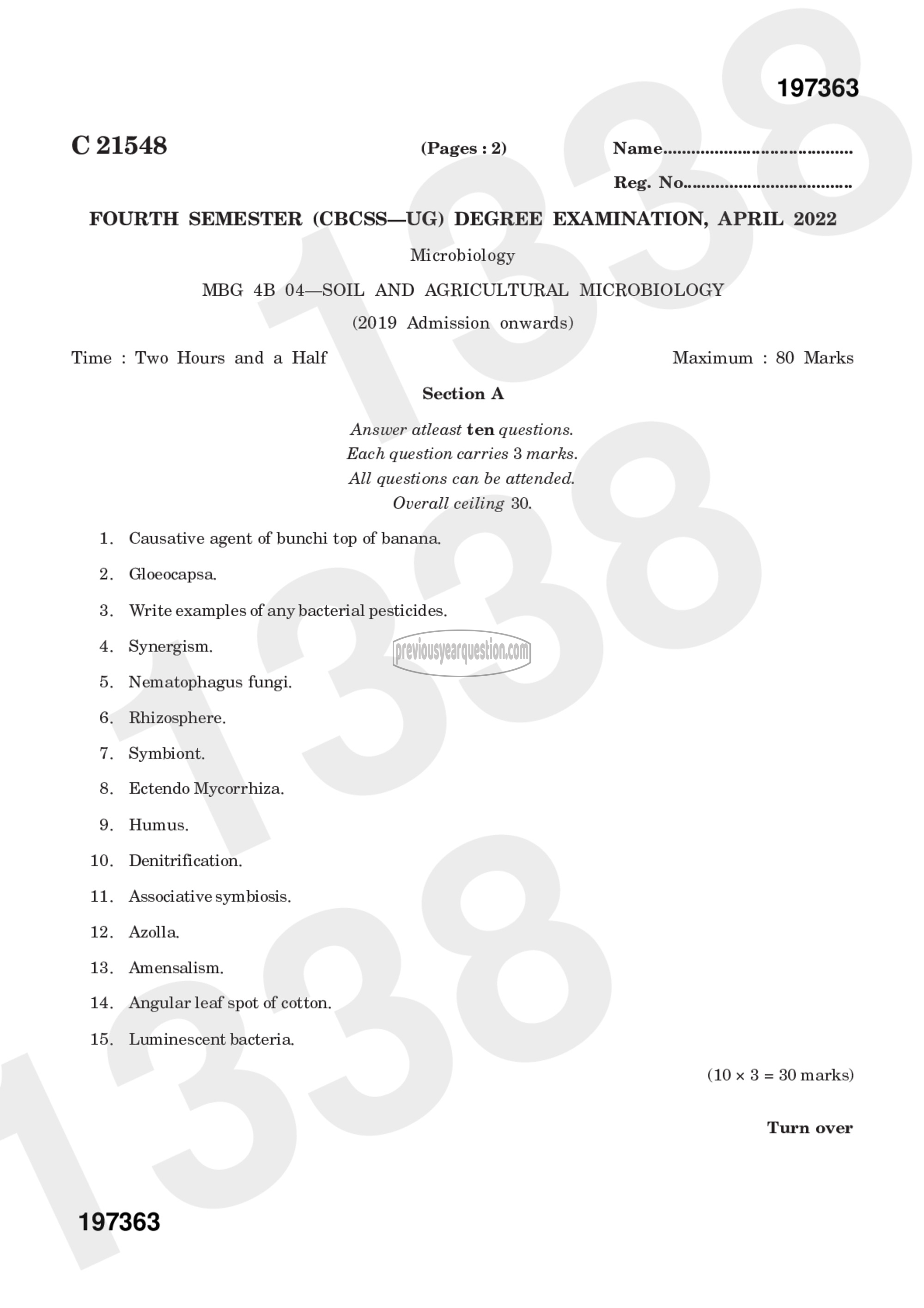 Question Paper - Soil and Agricultural Microbiology-1