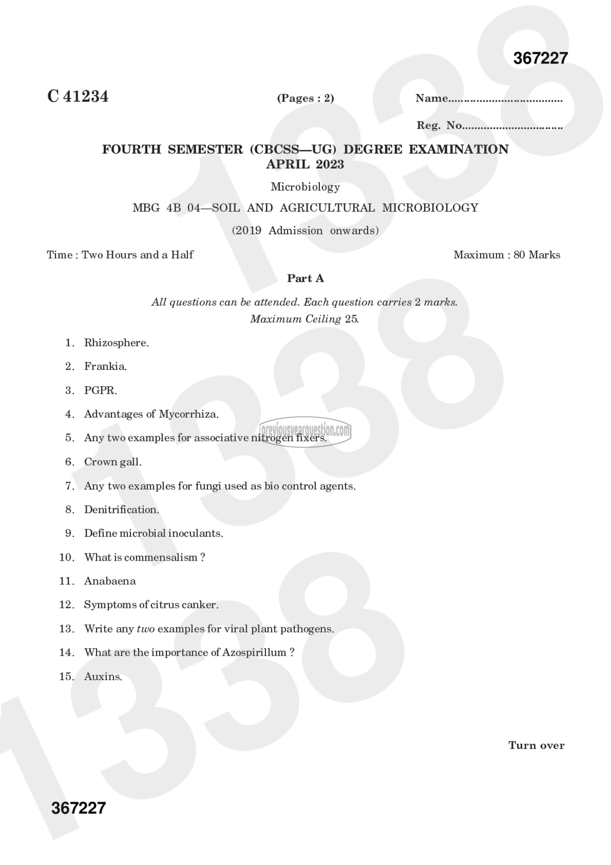 Question Paper - Soil and Agricultural Microbiology-1