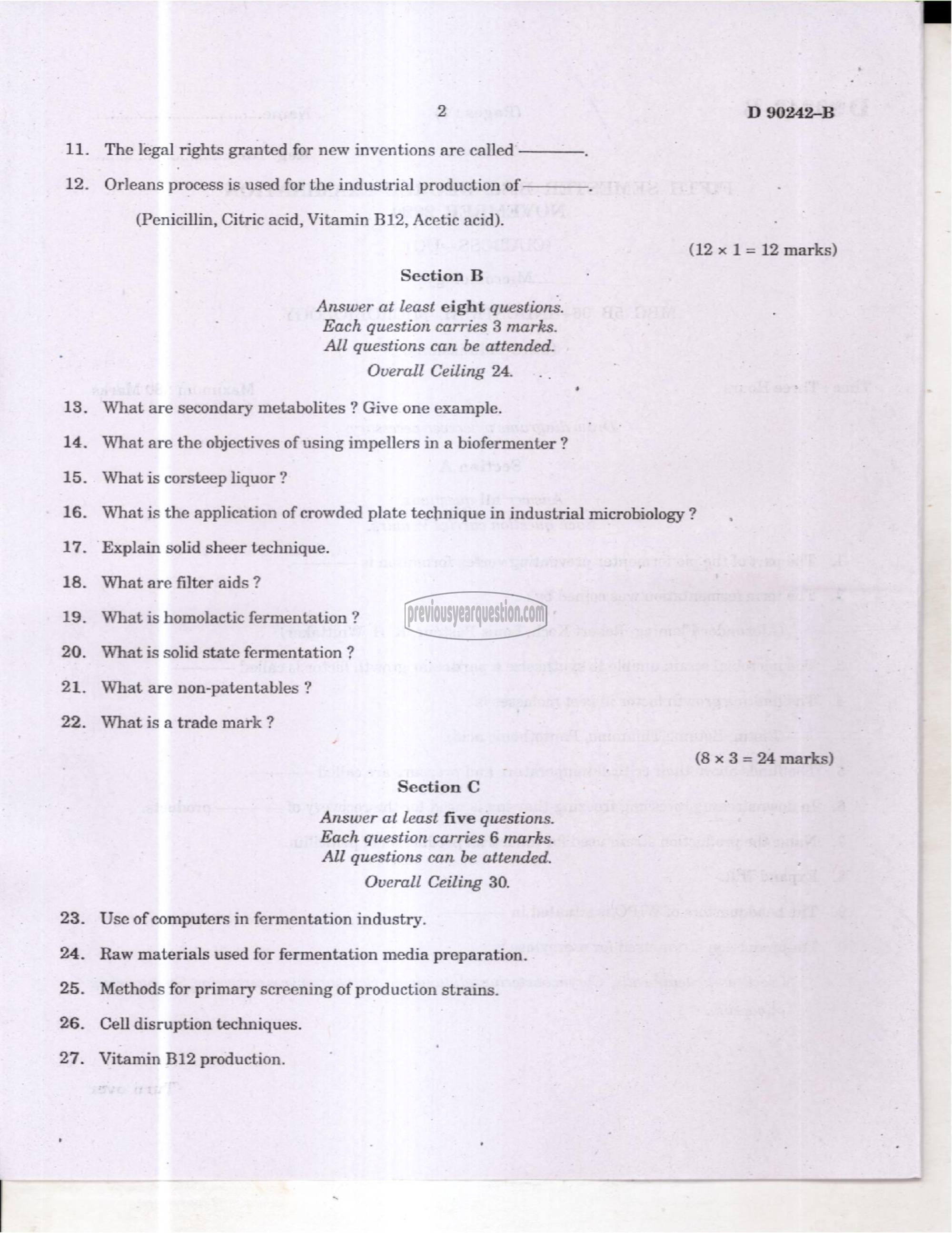 Question Paper - Industrial Microbiology-2