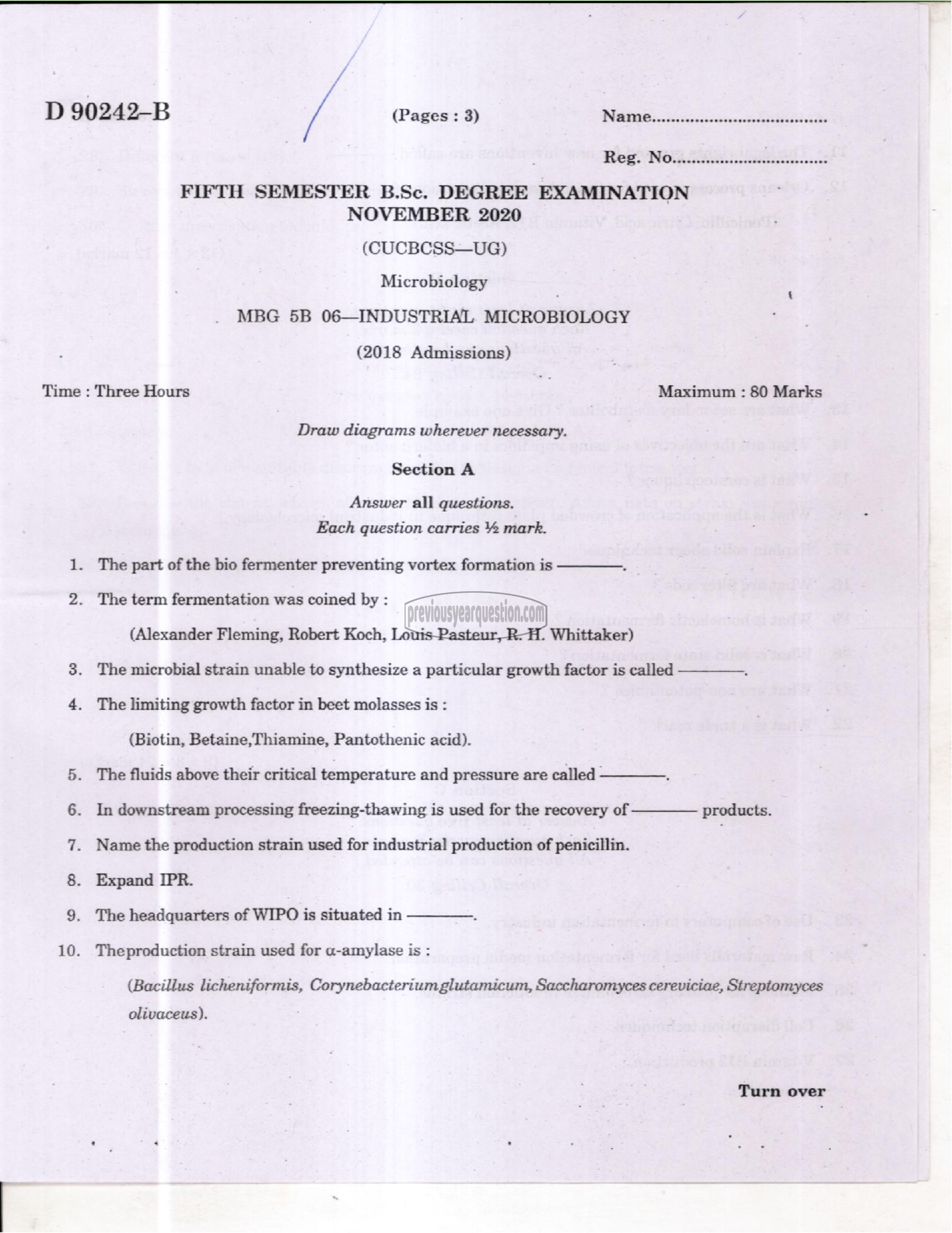 Question Paper - Industrial Microbiology-1