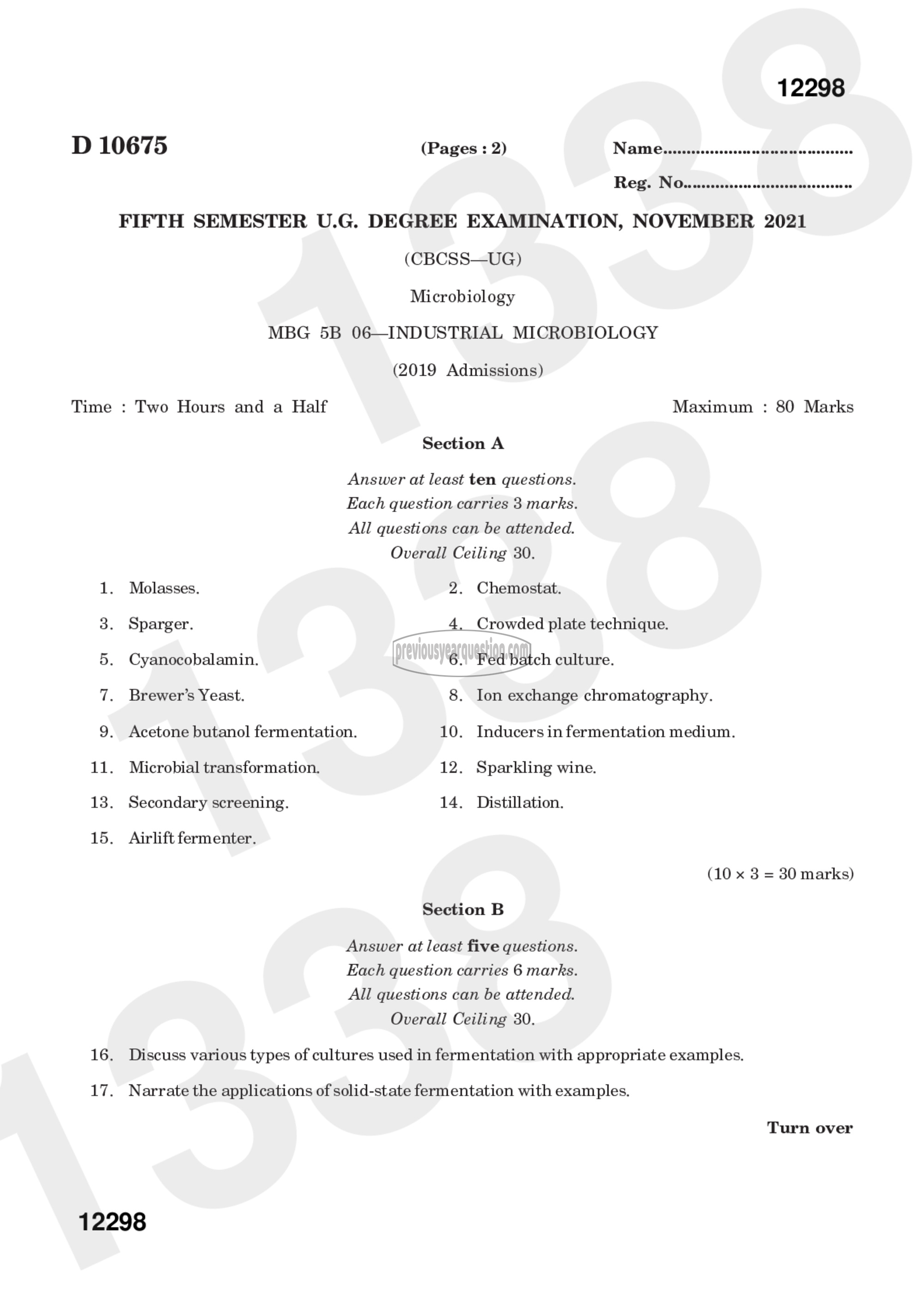 Question Paper - Industrial Microbiology-1