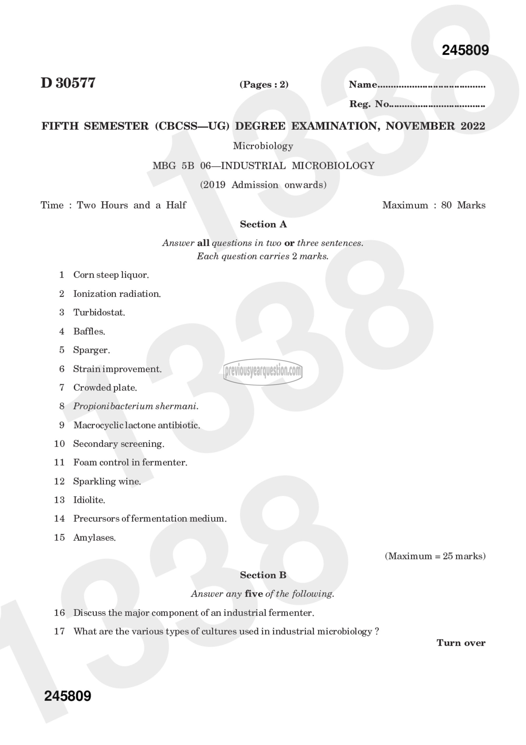 Question Paper - Industrial Microbiology-1