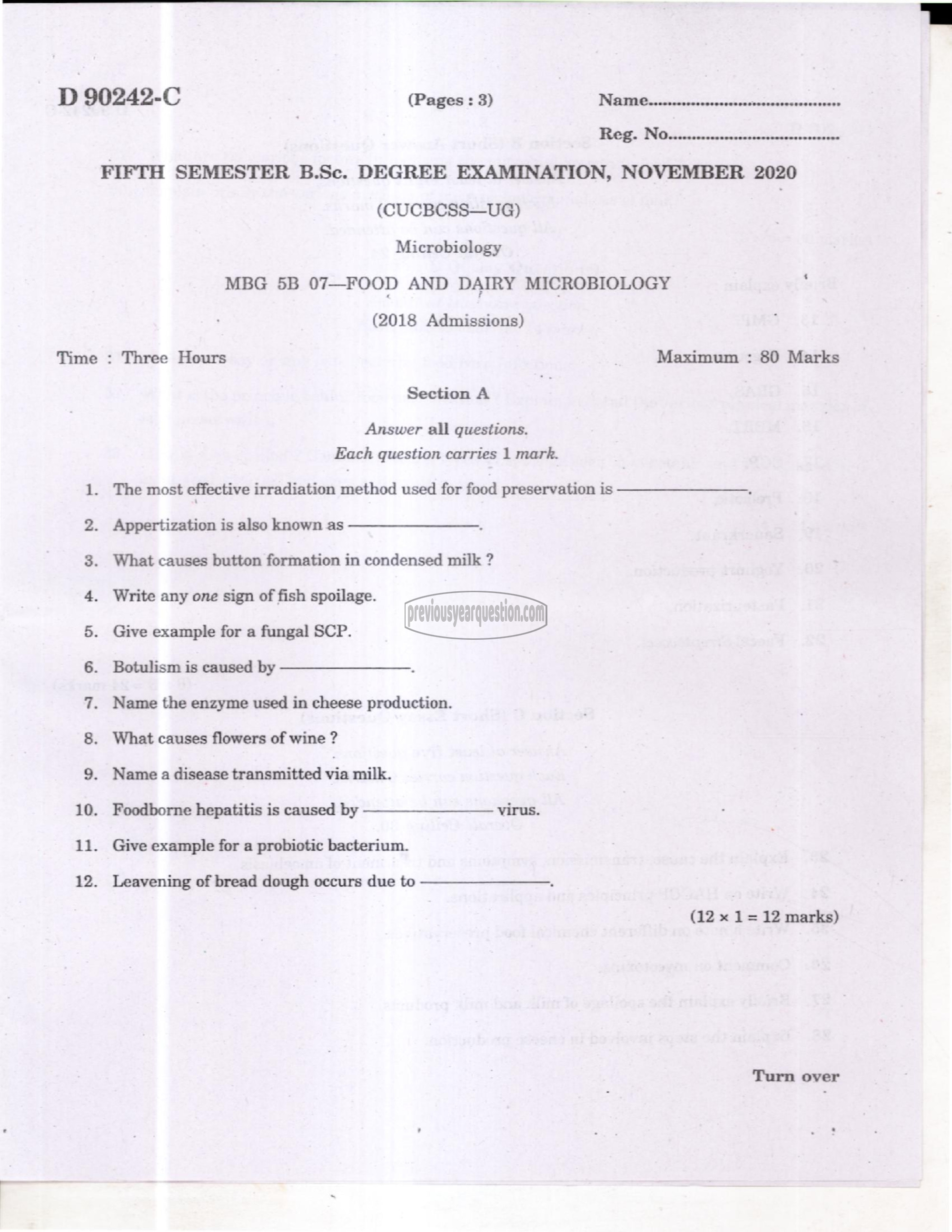 Question Paper - Food and Dairy Microbiology-1