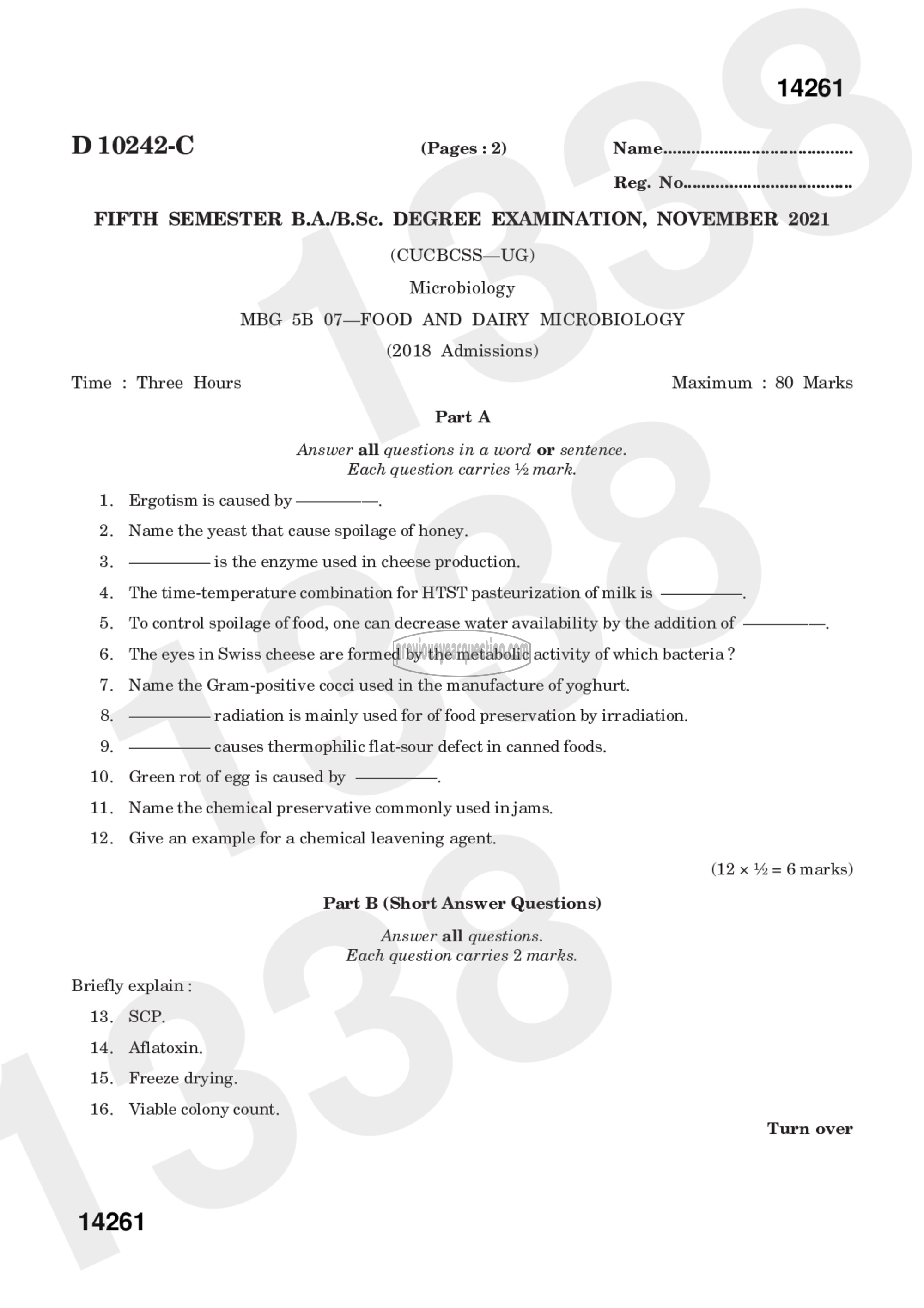 Question Paper - Food and Dairy Microbiology-1