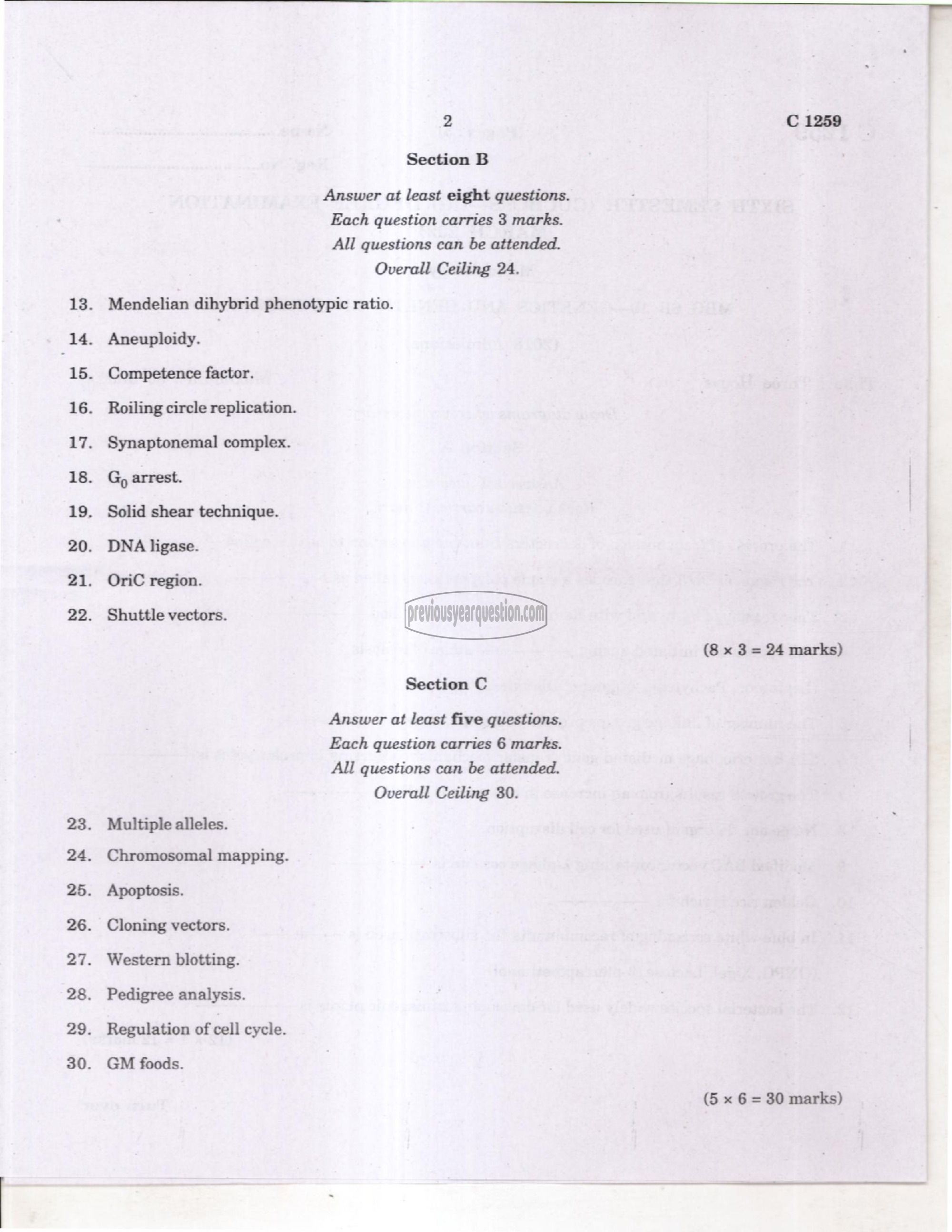 Question Paper - Genetics and genetic engineering-2