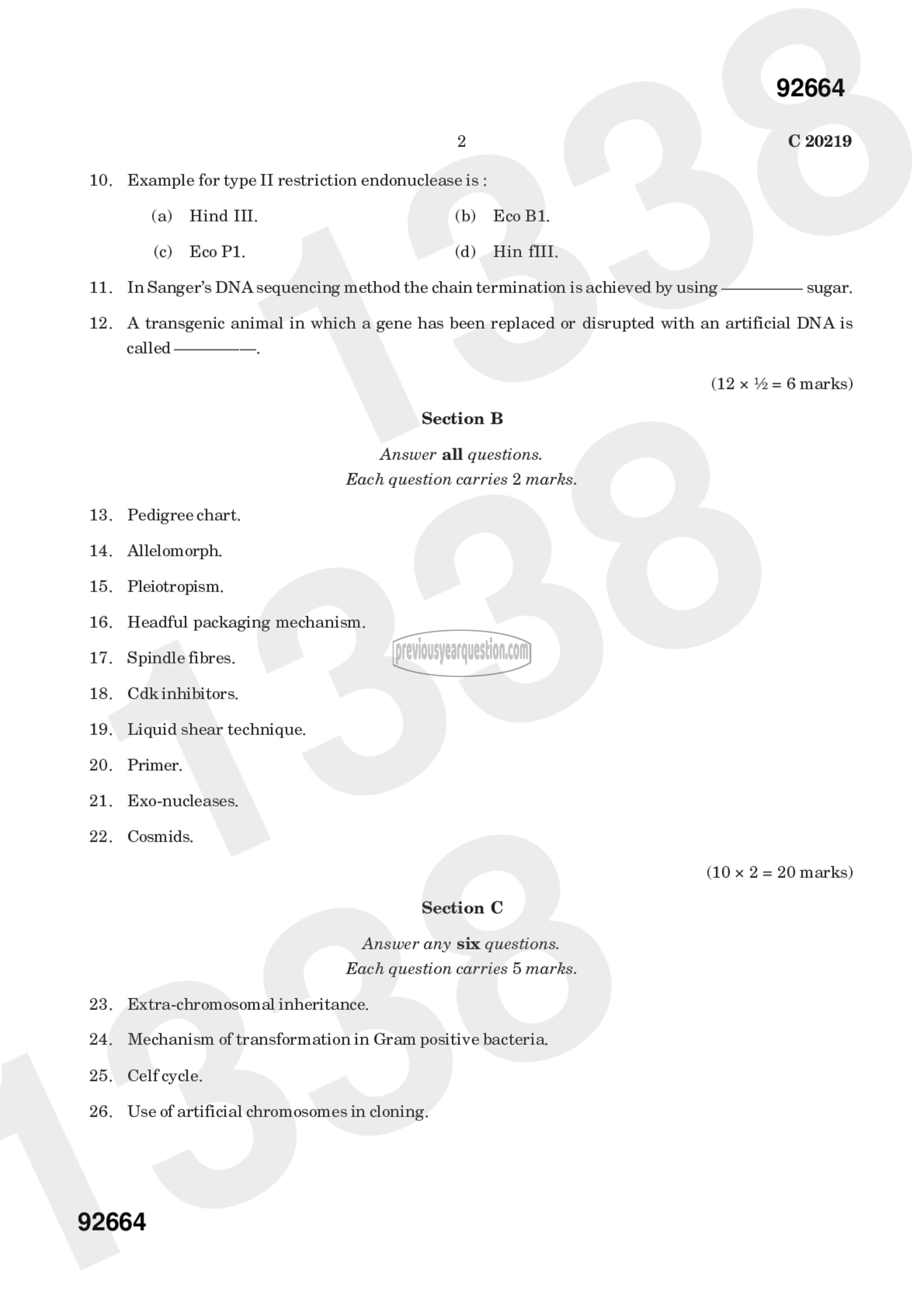 Question Paper - Genetics and genetic engineering-2