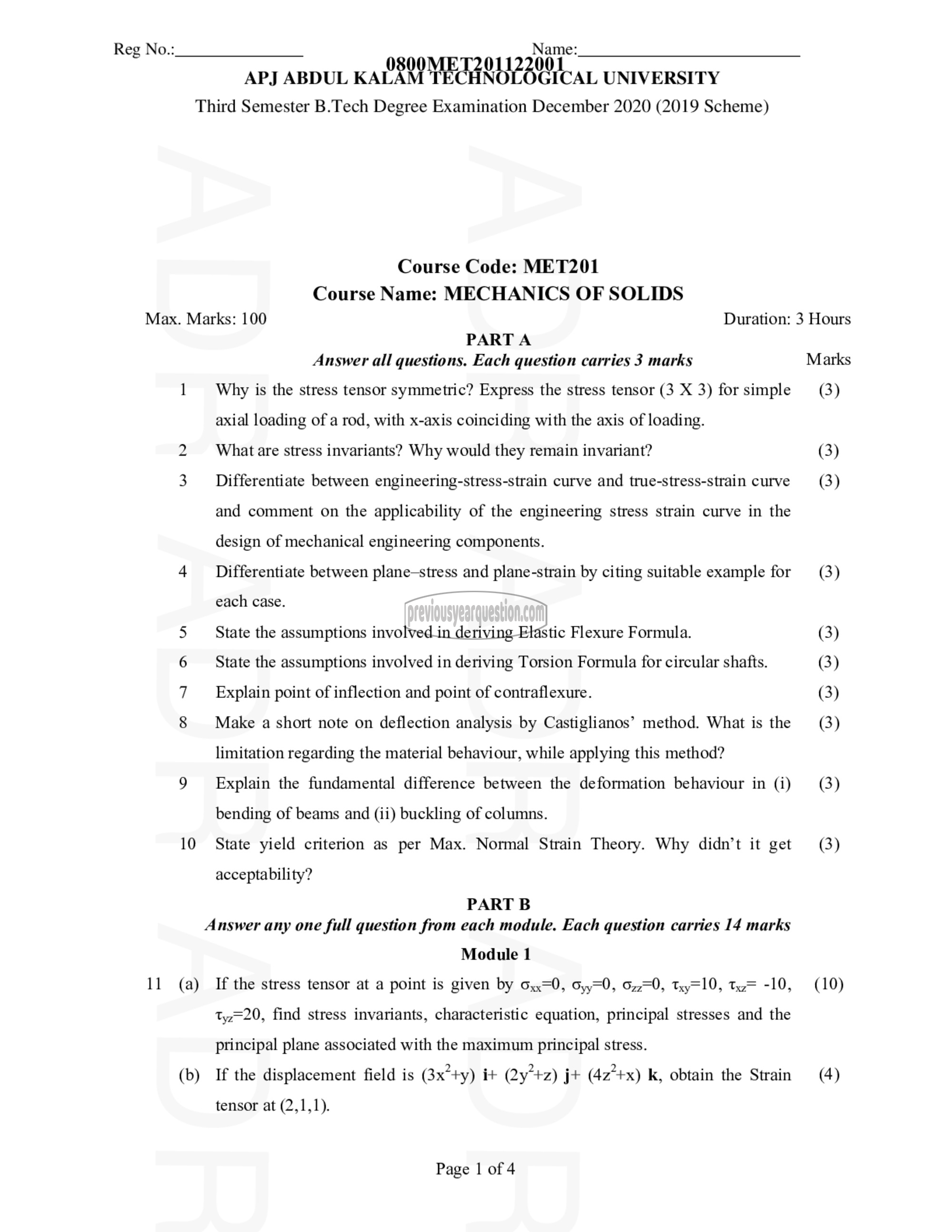 Question Paper - MECHANICS OF SOLIDS-1