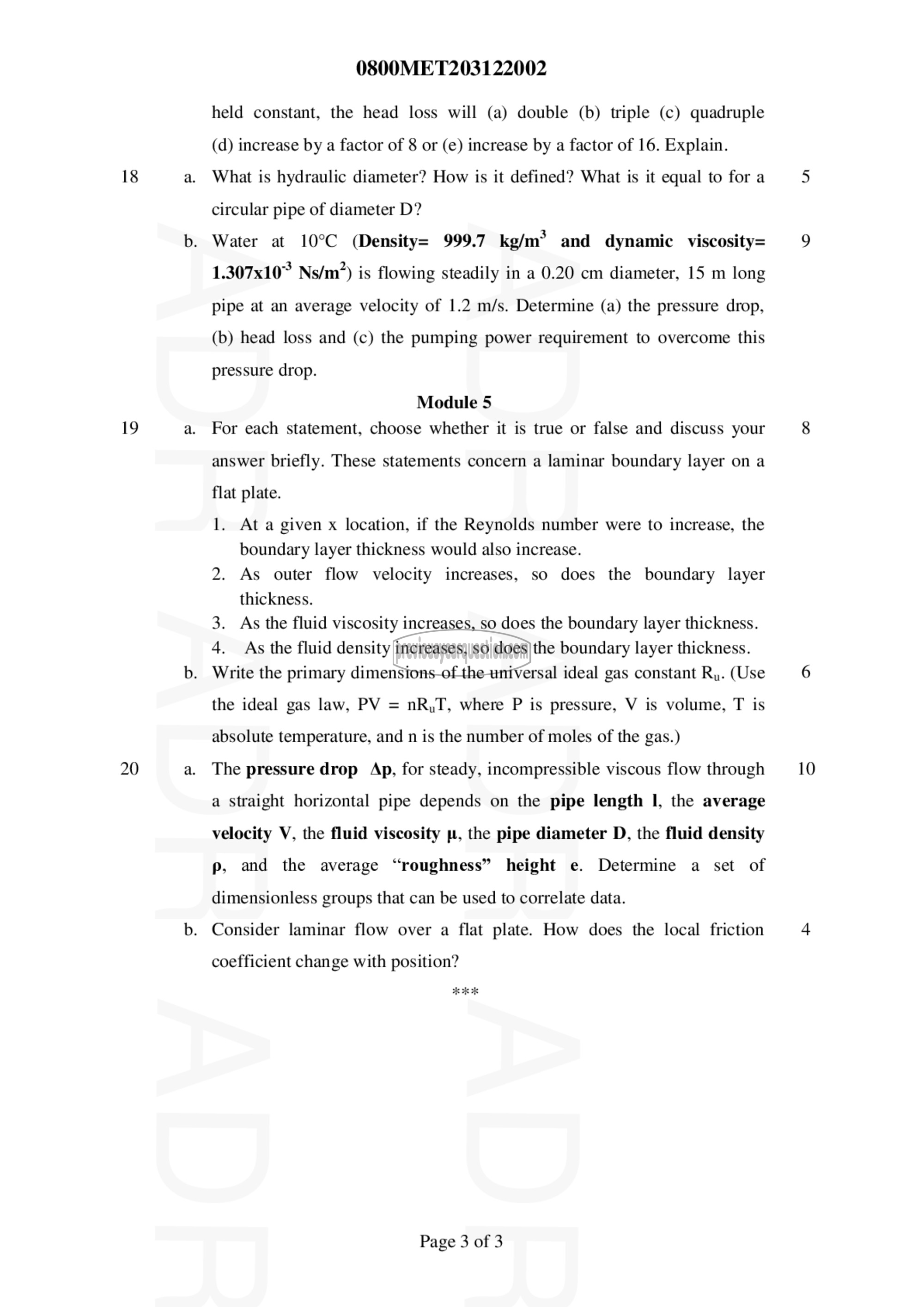 Question Paper - MECHANICS OF FLUIDS-3