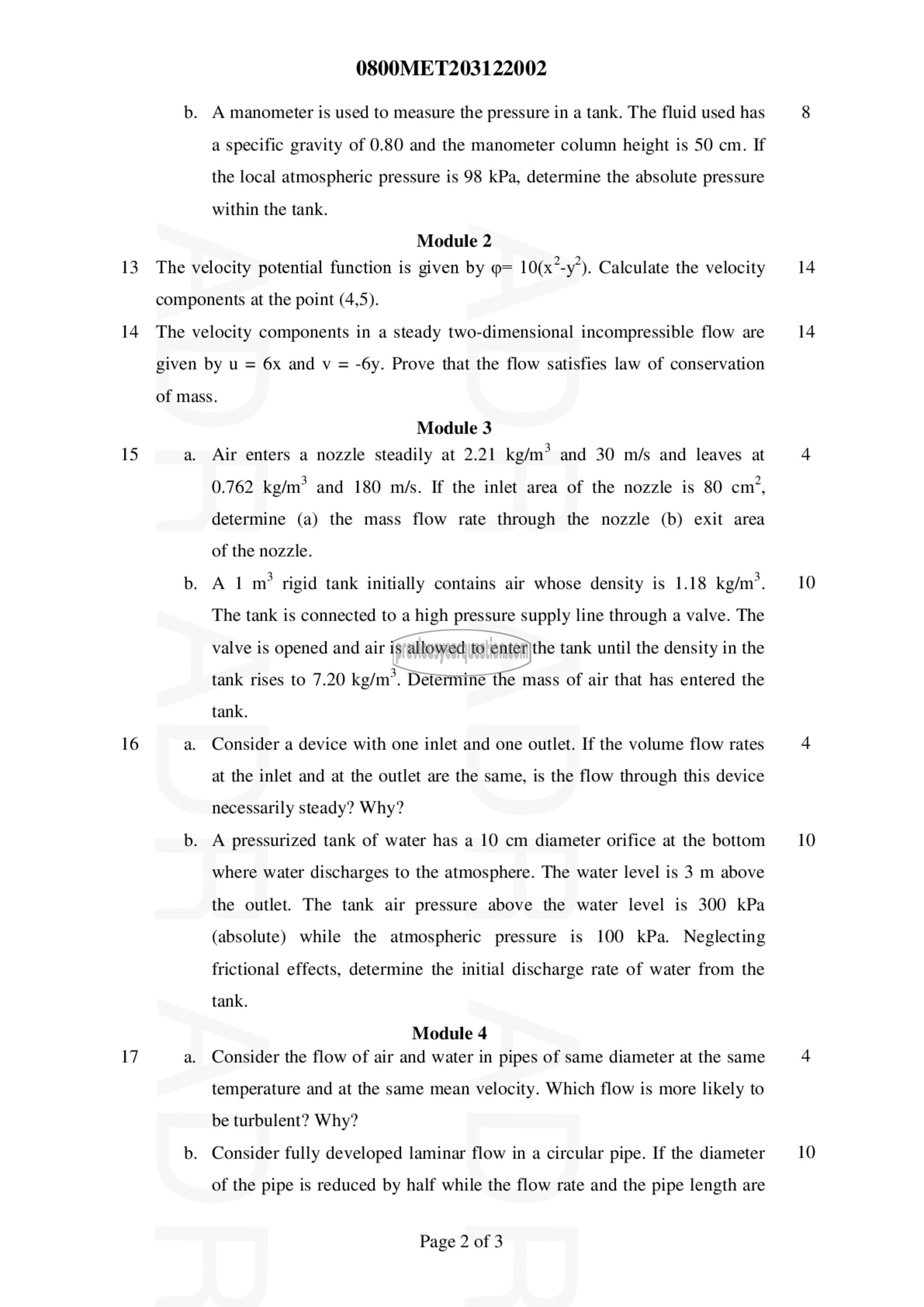 Question Paper - MECHANICS OF FLUIDS-2