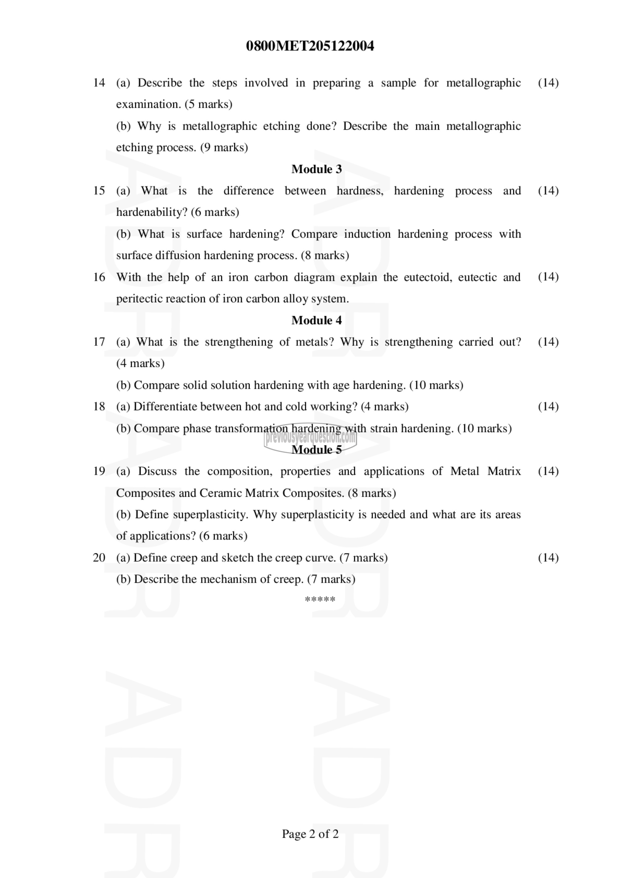 Question Paper - METALLURGY & MATERIAL SCIENCE-2