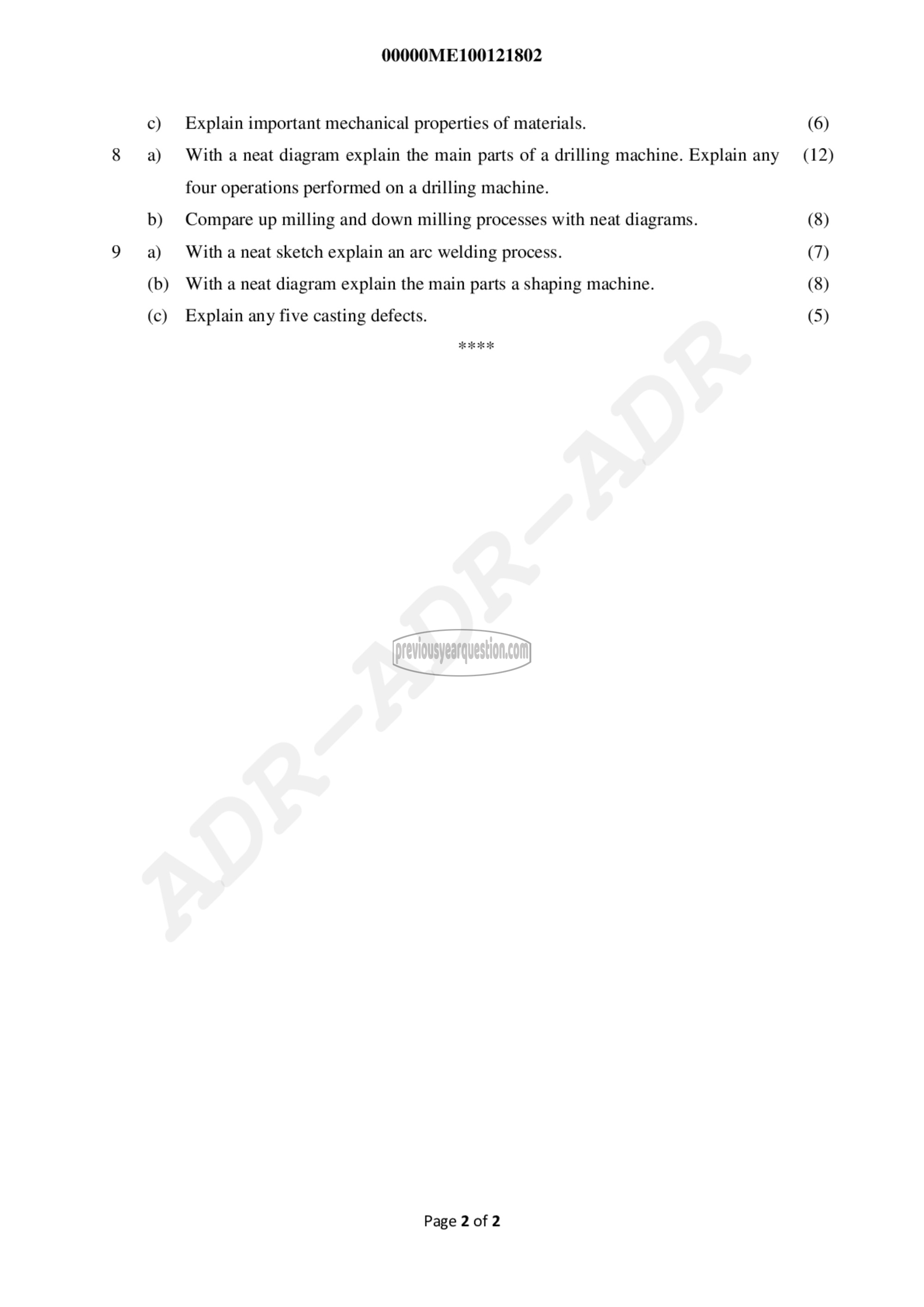 Question Paper - BASICS OF MECHANICAL ENGINEERING-2