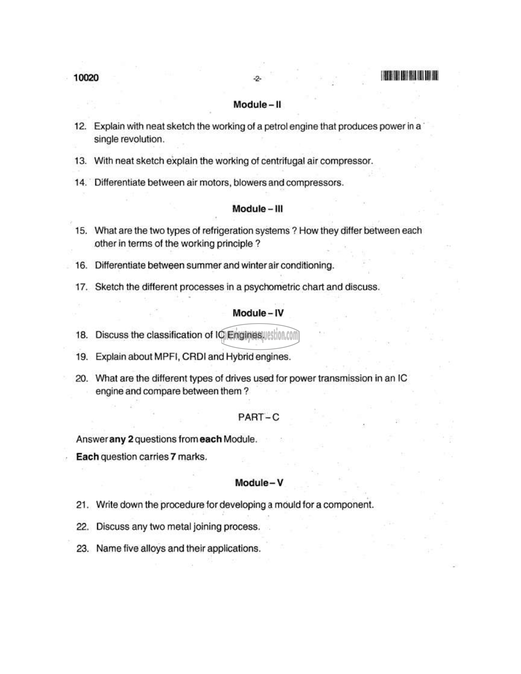 Question Paper - BASICS OF MECHANICAL ENGINEERING-2