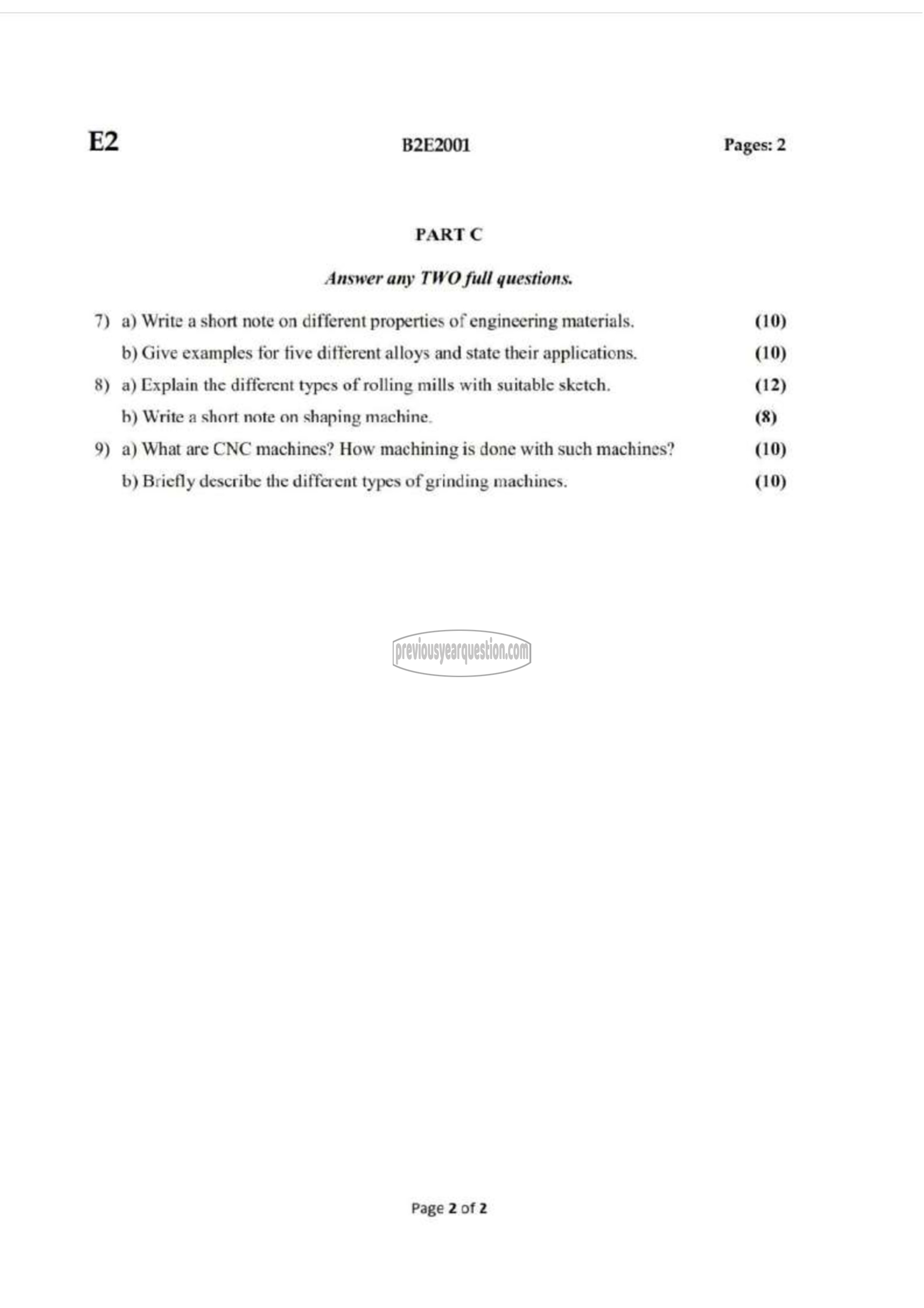 Question Paper - BASICS OF MECHANICAL ENGINEERING-2