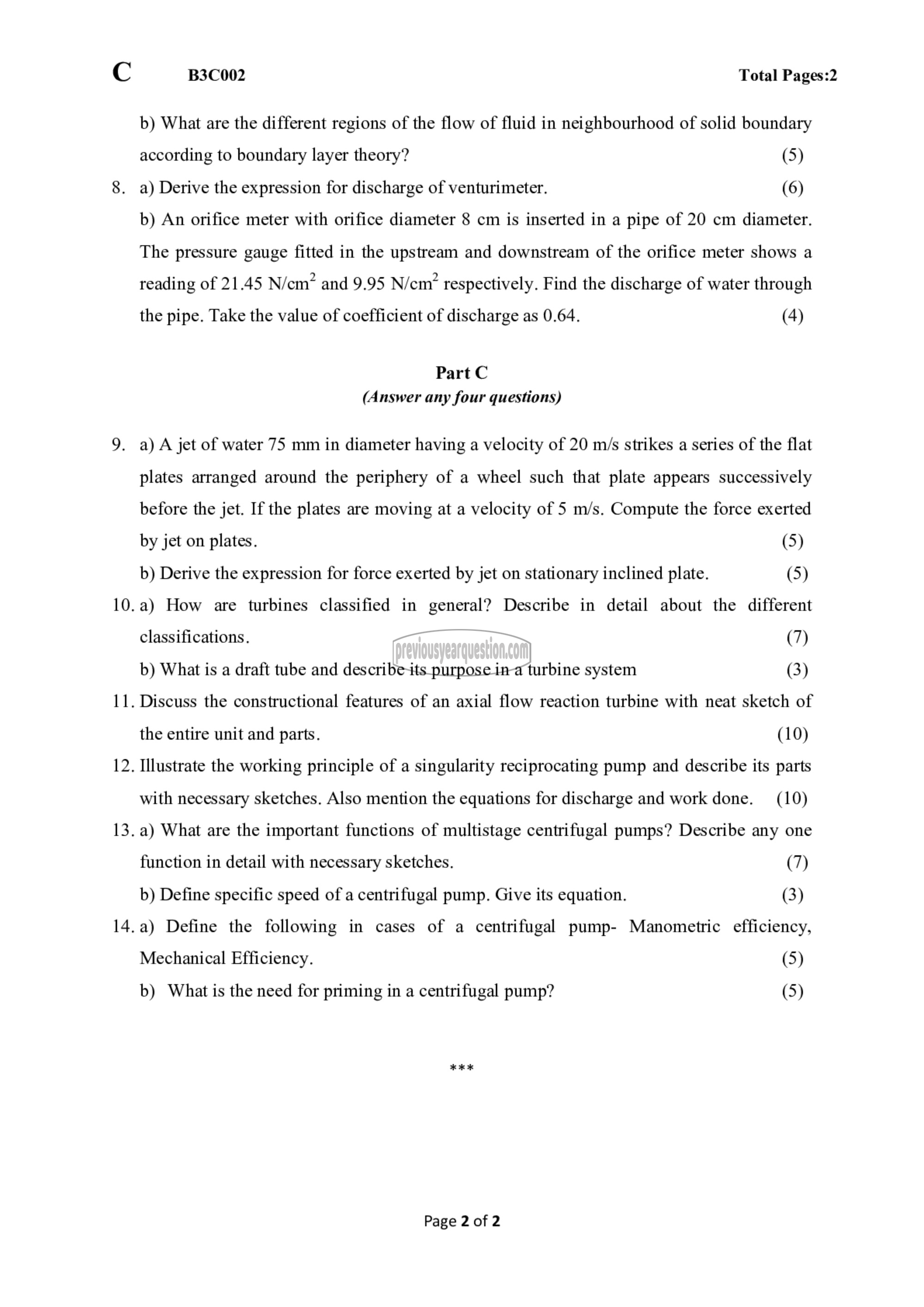 Question Paper - Fluid Mechanics & Machinery-2