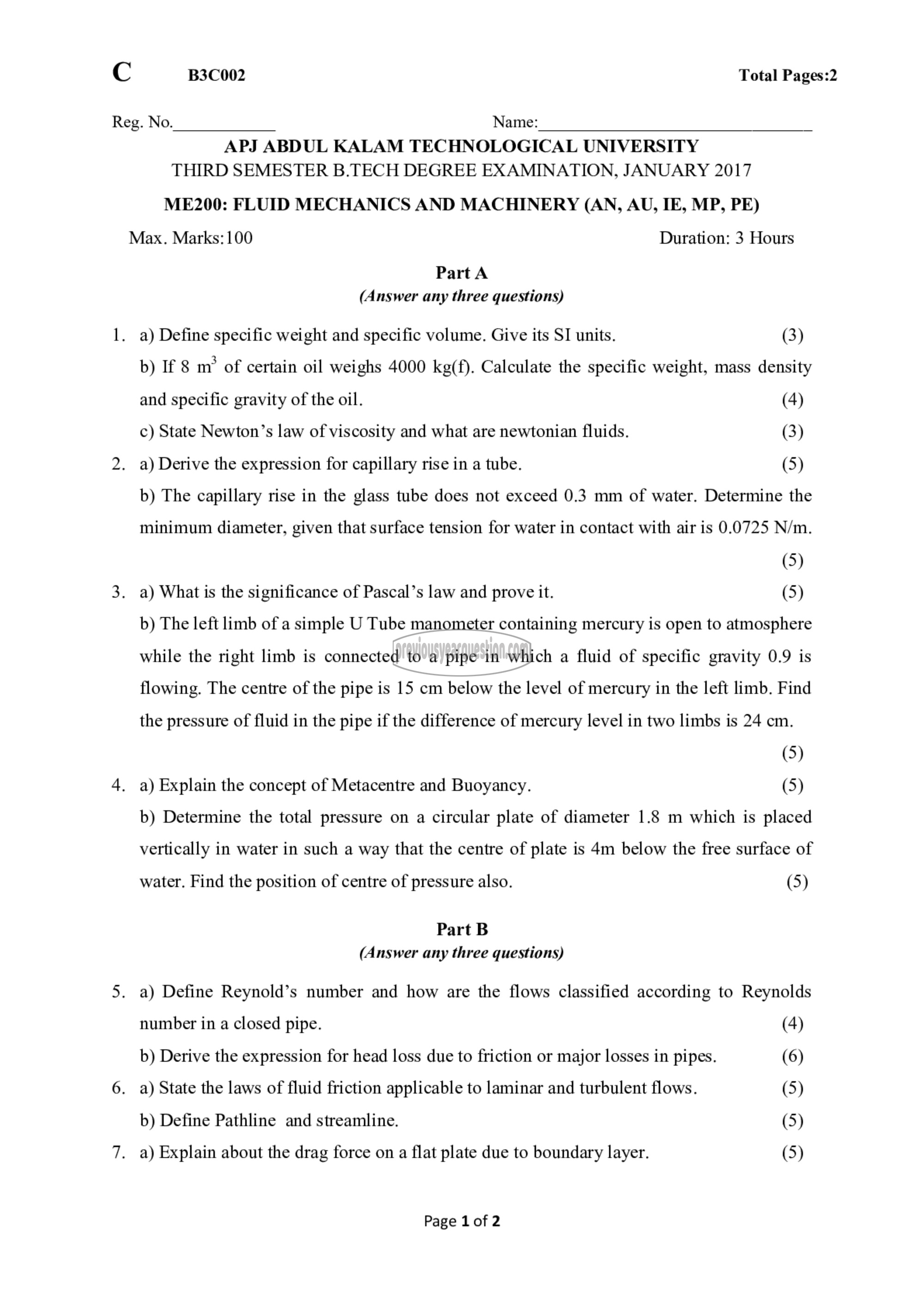 Question Paper - Fluid Mechanics & Machinery-1