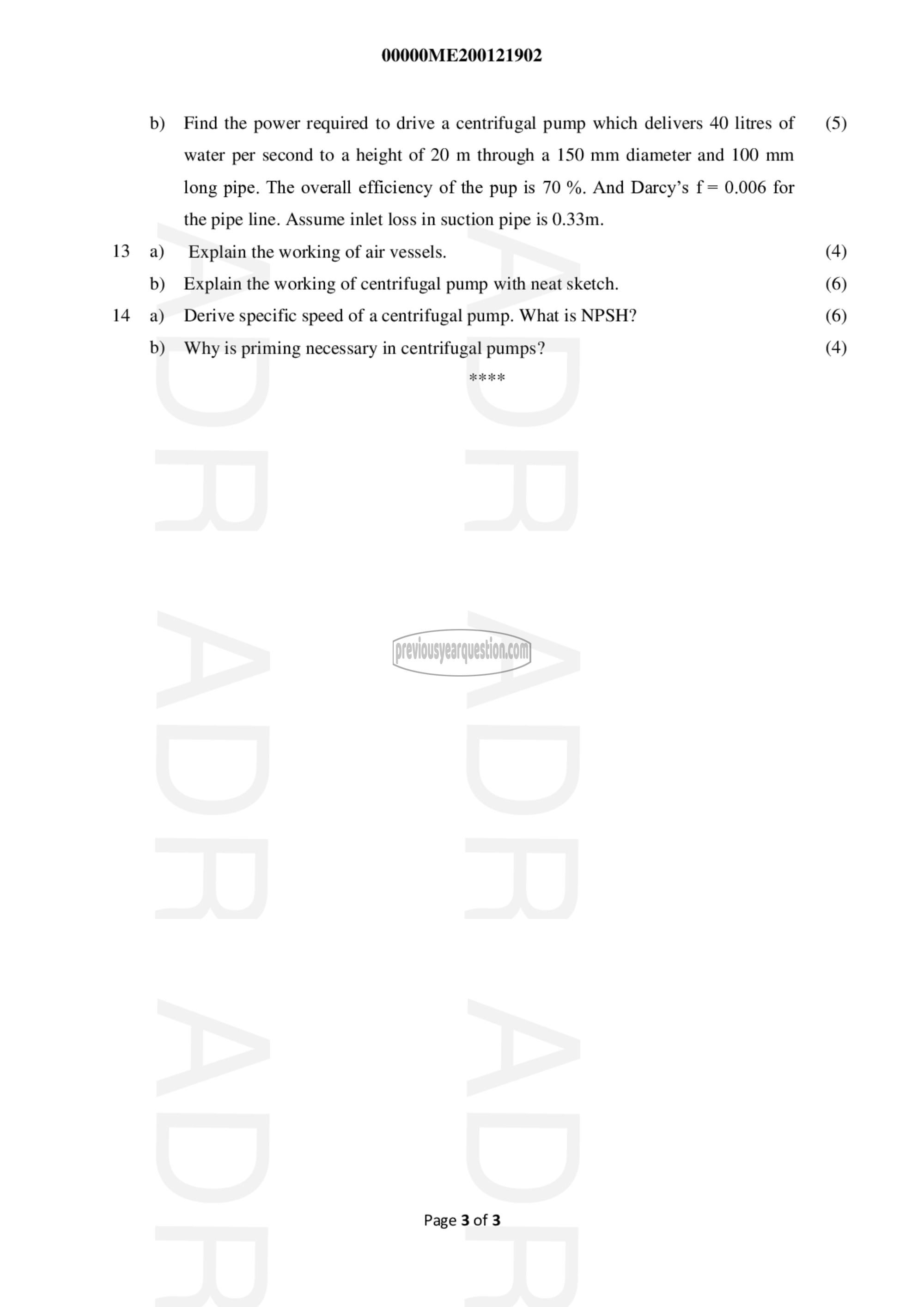 Question Paper - Fluid Mechanics & Machinery-3