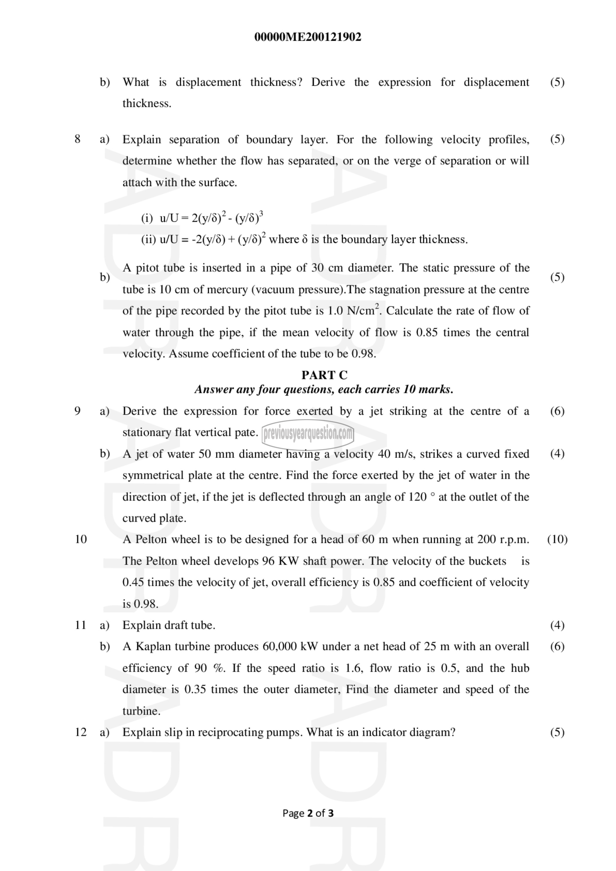 Question Paper - Fluid Mechanics & Machinery-2