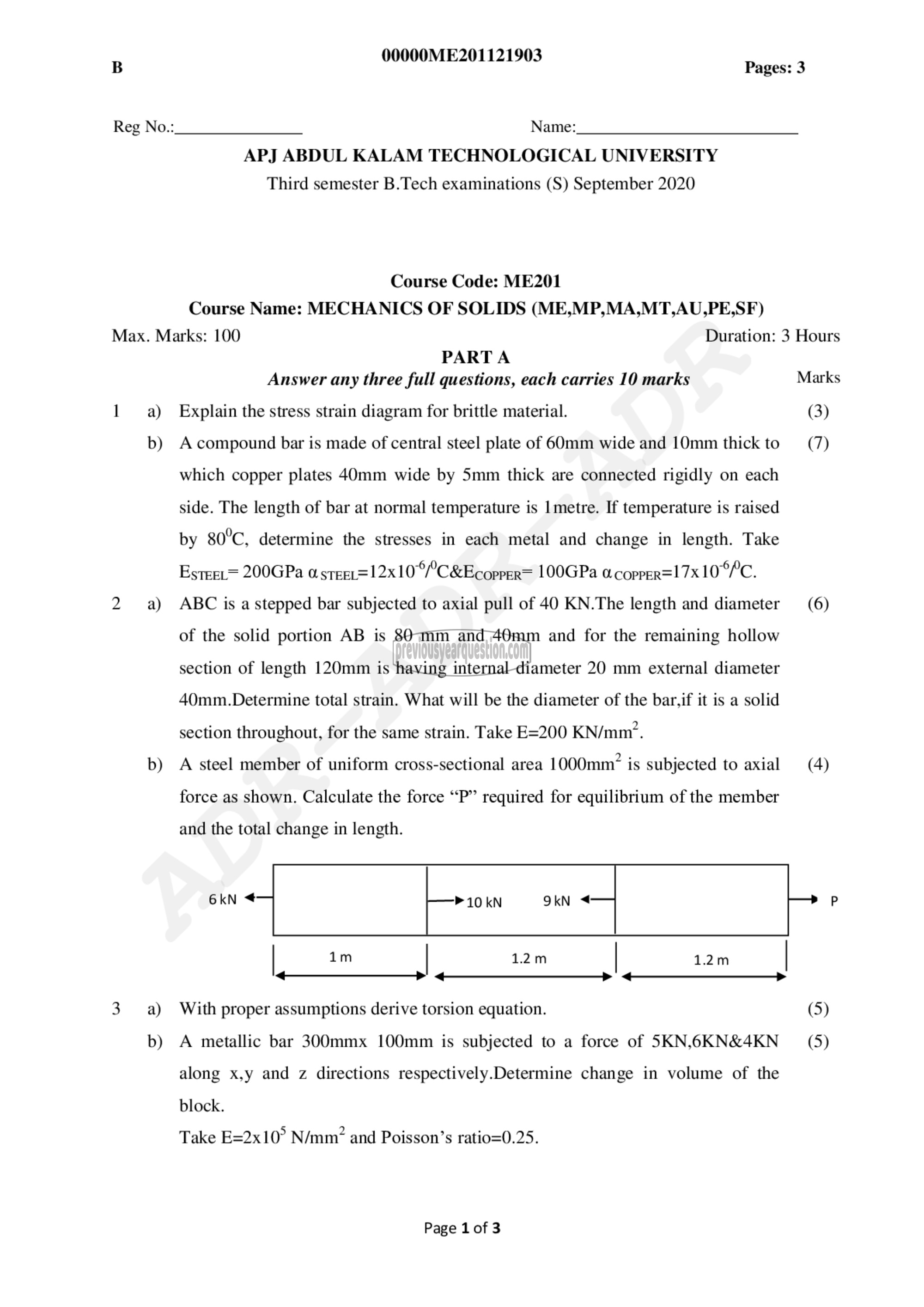 Question Paper - Mechanics of Solids-1