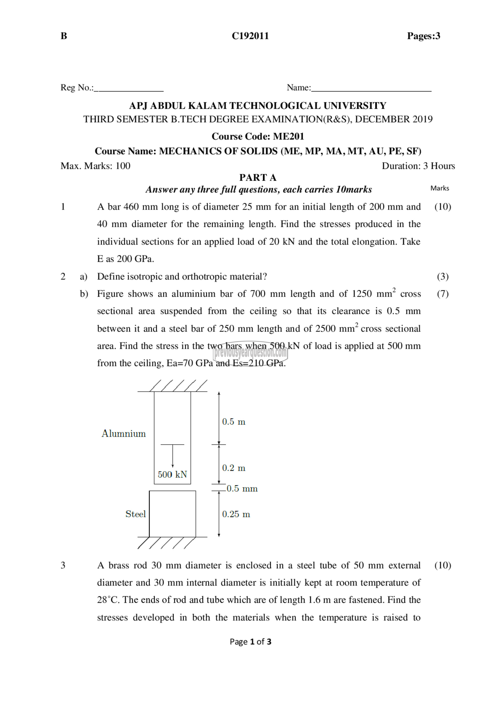 Question Paper - Mechanics of Solids-1