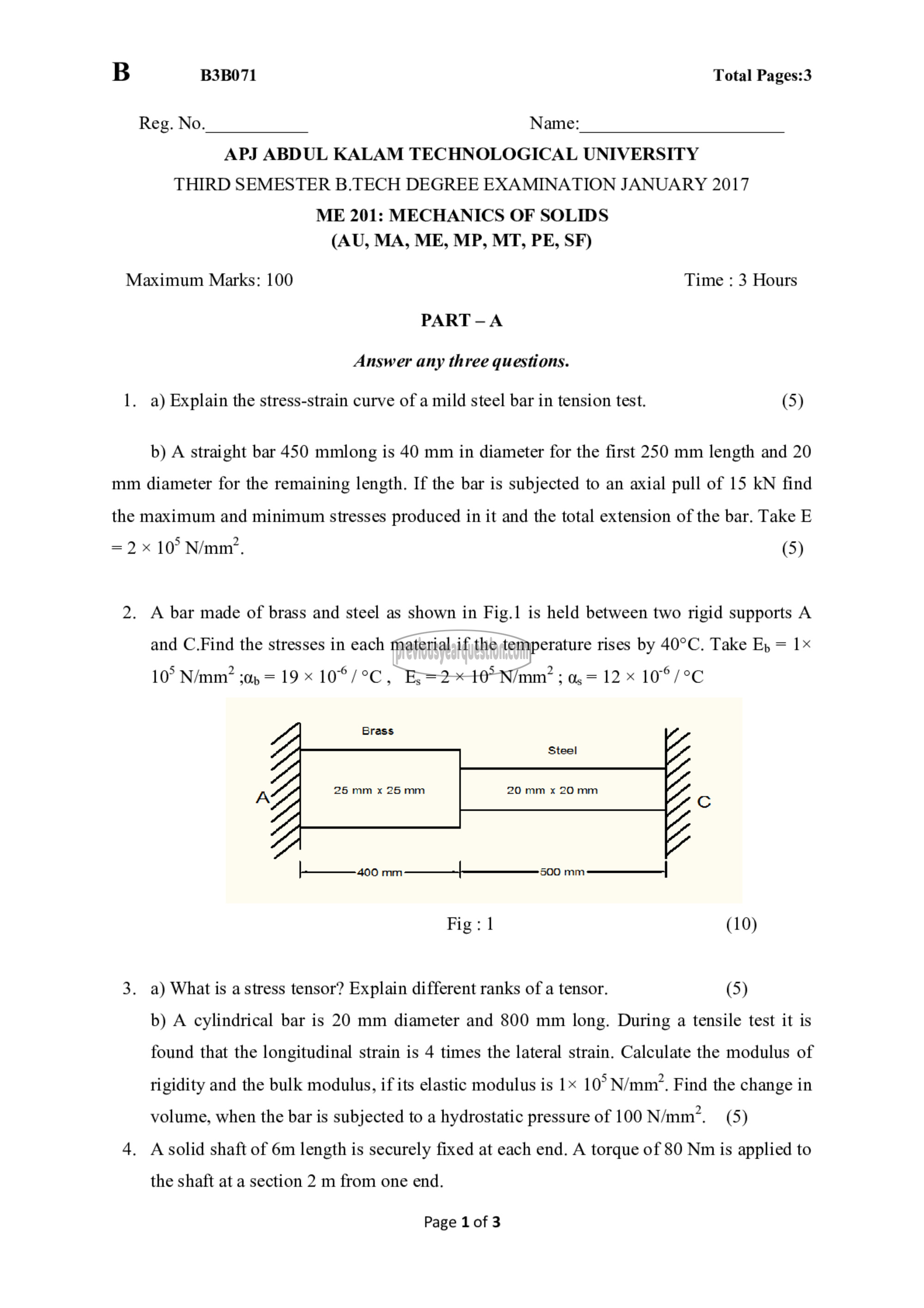 Question Paper - Mechanics of Solids-1