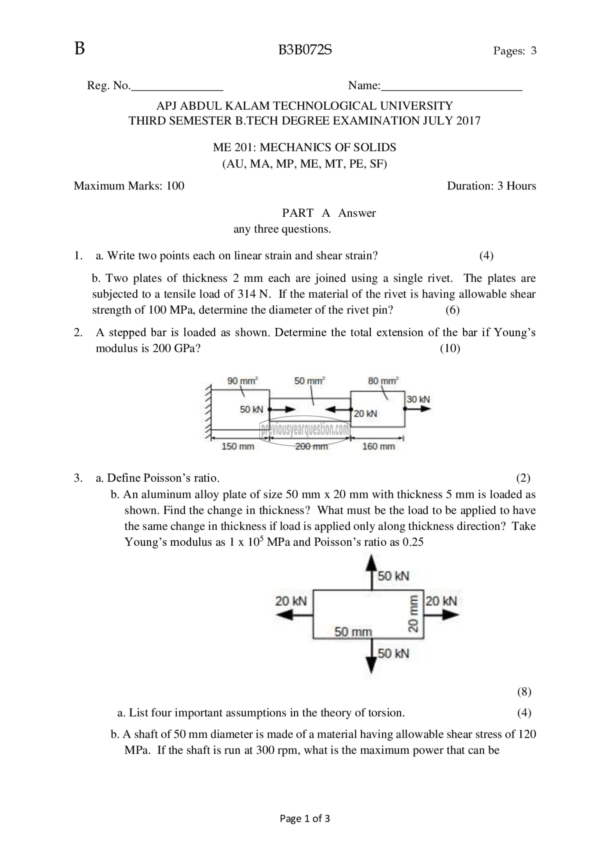 Question Paper - Mechanics of Solids-1