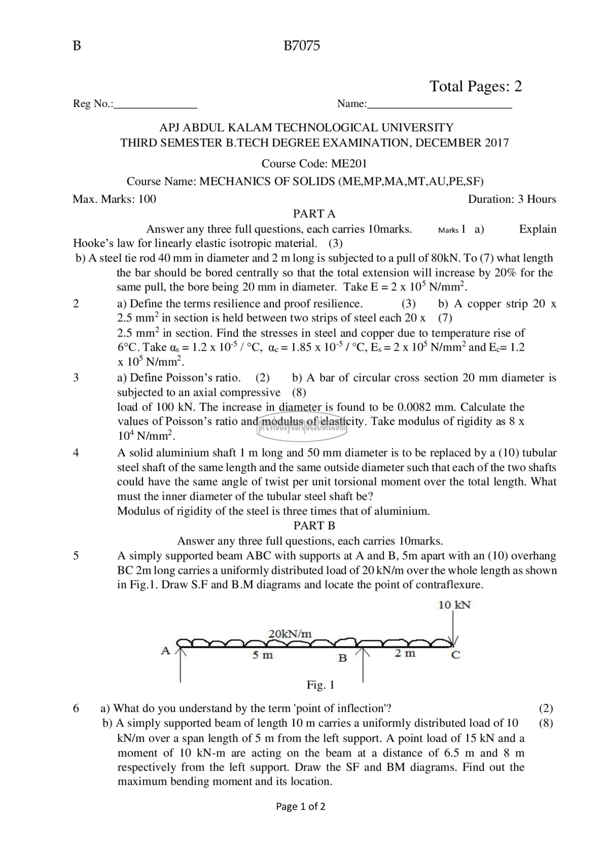 Question Paper - Mechanics of Solids-1