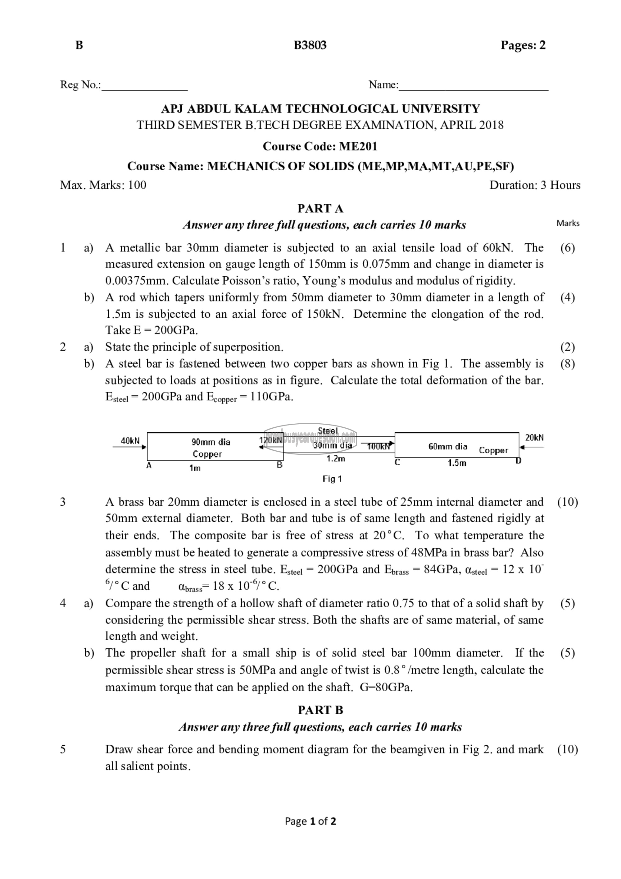 Question Paper - Mechanics of Solids-1