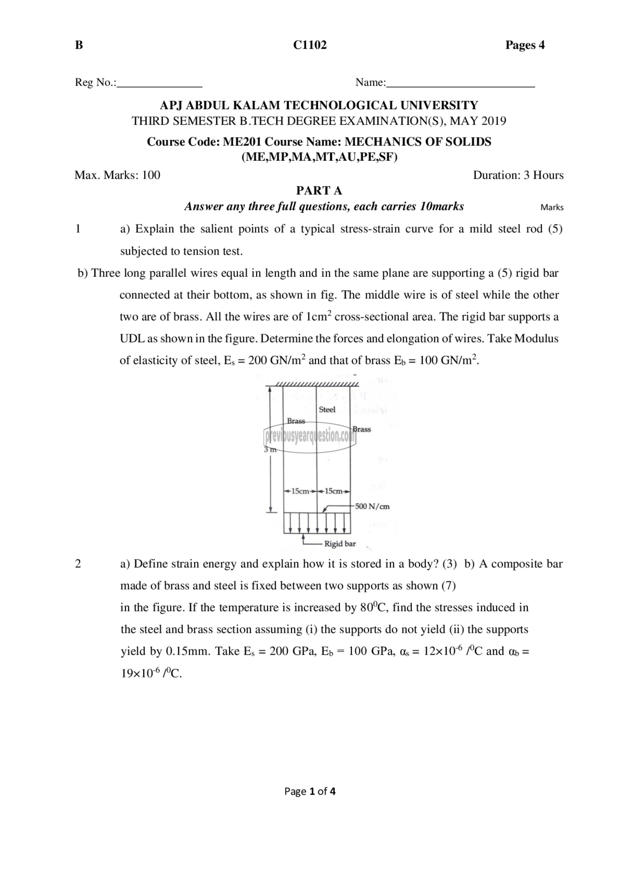 Question Paper - Mechanics of Solids-1