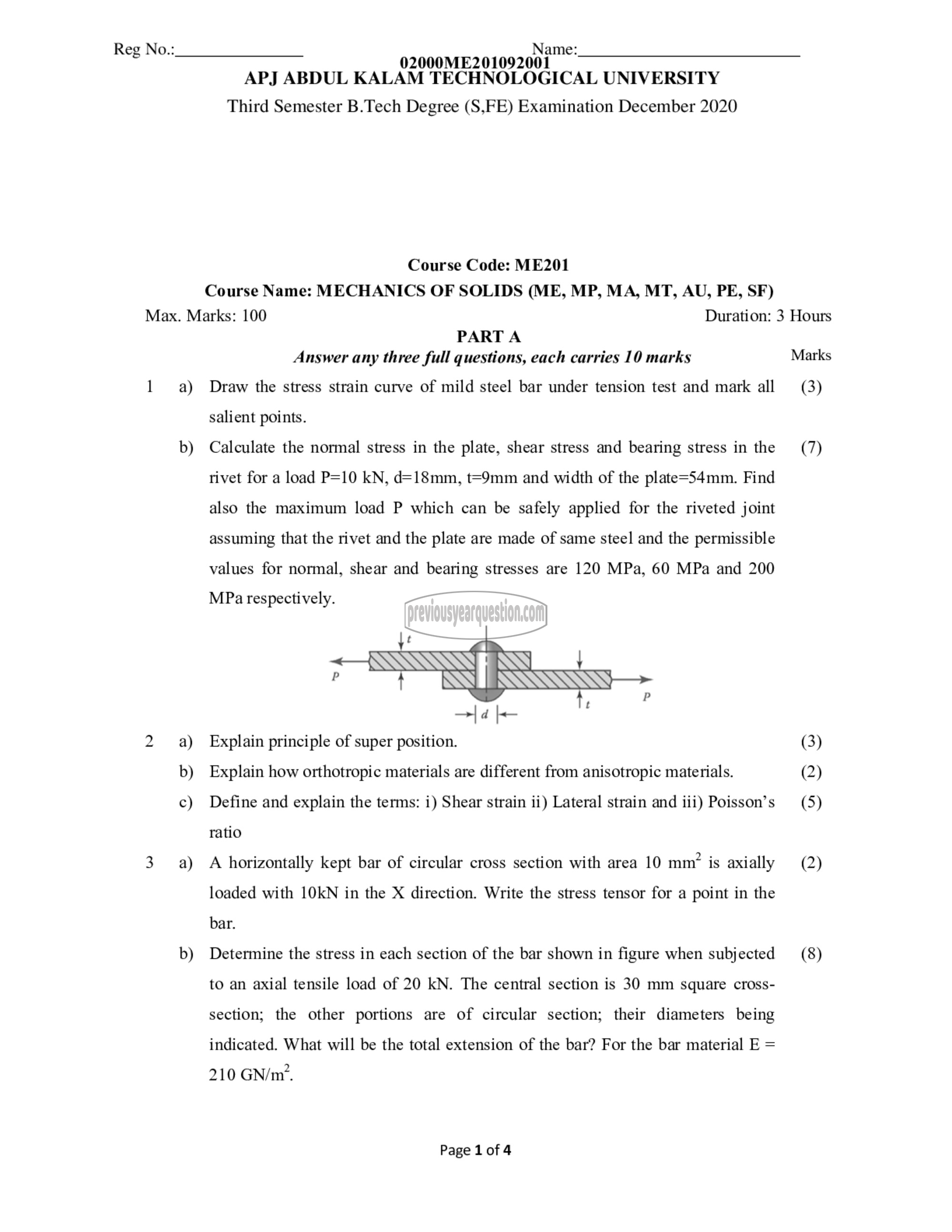 Question Paper - Mechanics of Solids-1