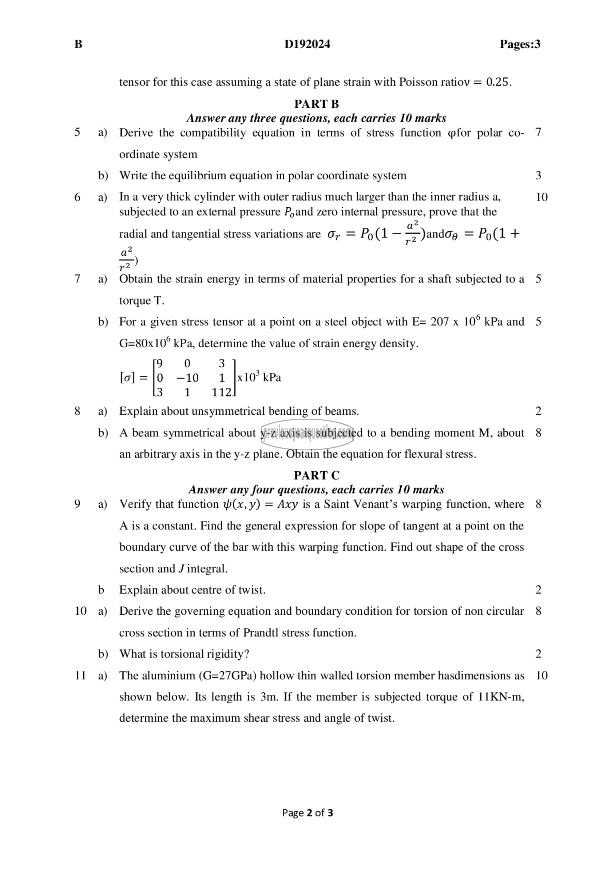 Question Paper - Advanced Mechanics of Solids-2